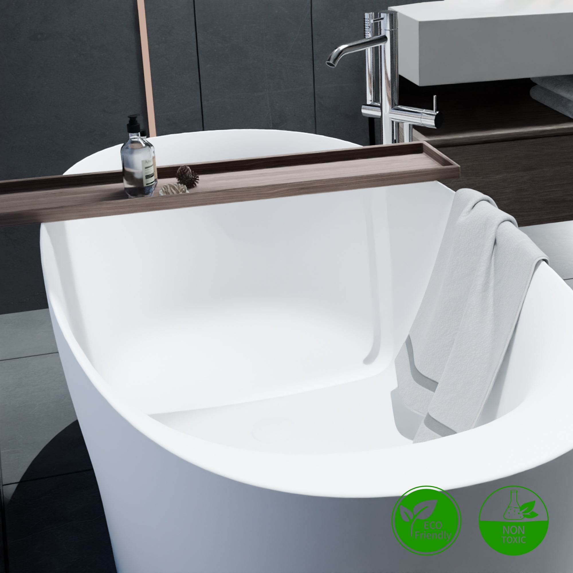 63" Freestanding Soaking Solid Surface Bathtub in White RX-S17-63