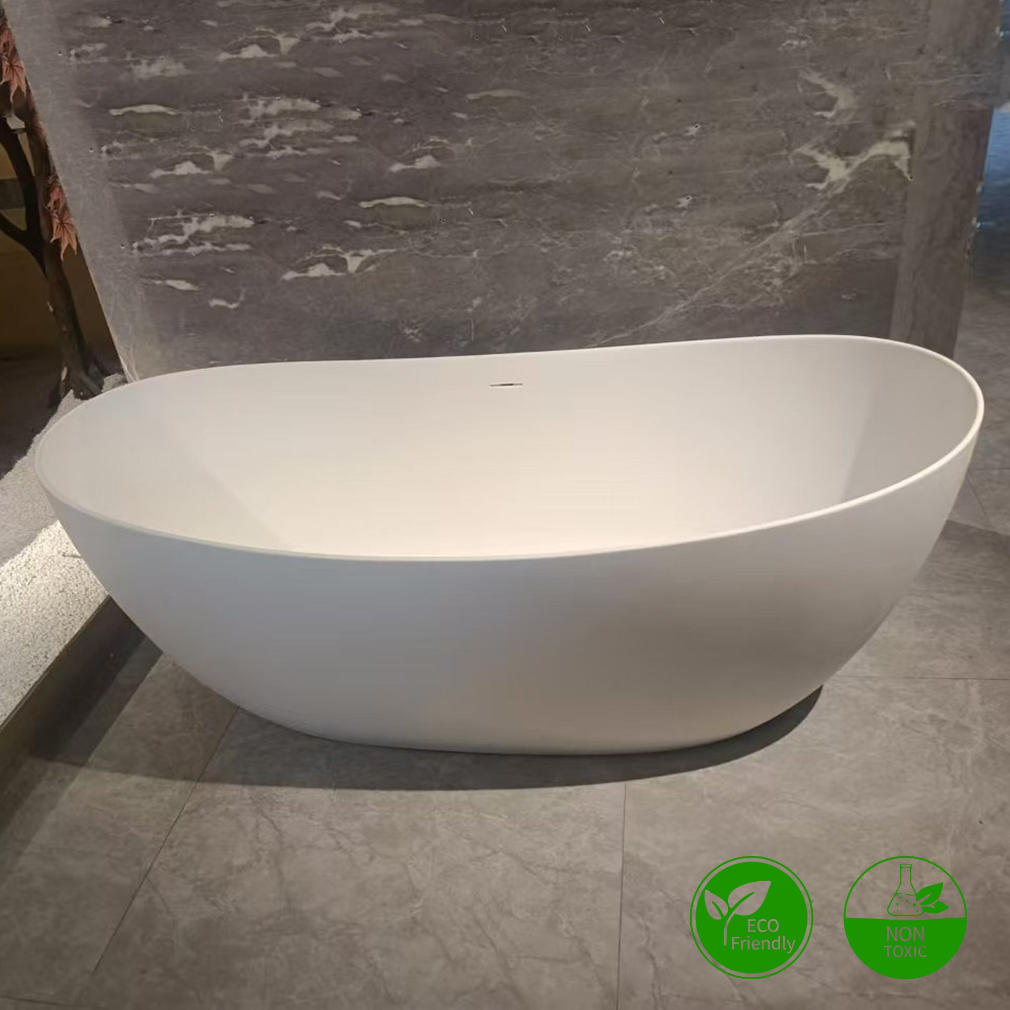 63" Freestanding Soaking Solid Surface Bathtub in White RX-S18-63