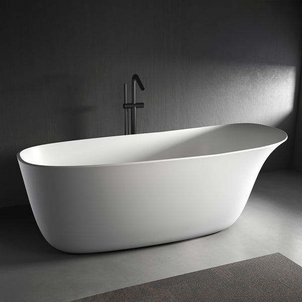 63" Freestanding Soaking Solid Surface Bathtub in White RX-S19-63