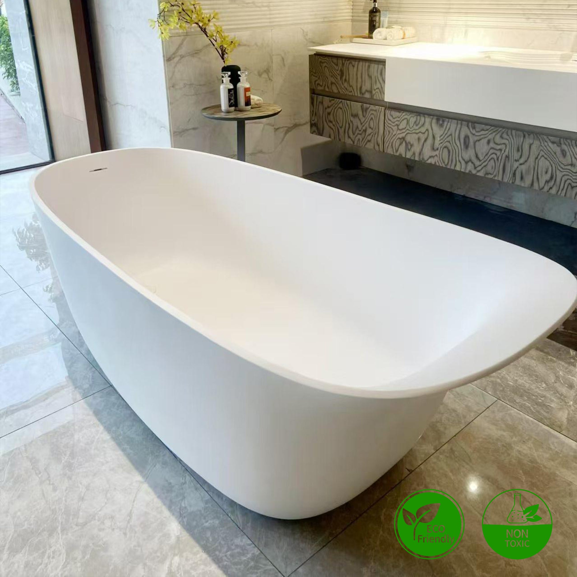 63" Freestanding Soaking Solid Surface Bathtub in White RX-S19-63