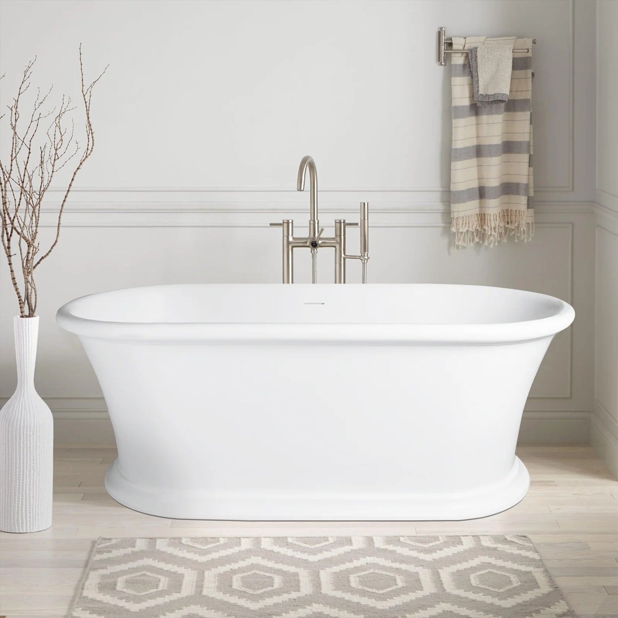 61" Freestanding Soaking Solid Surface Bathtub in White RX-S21-61