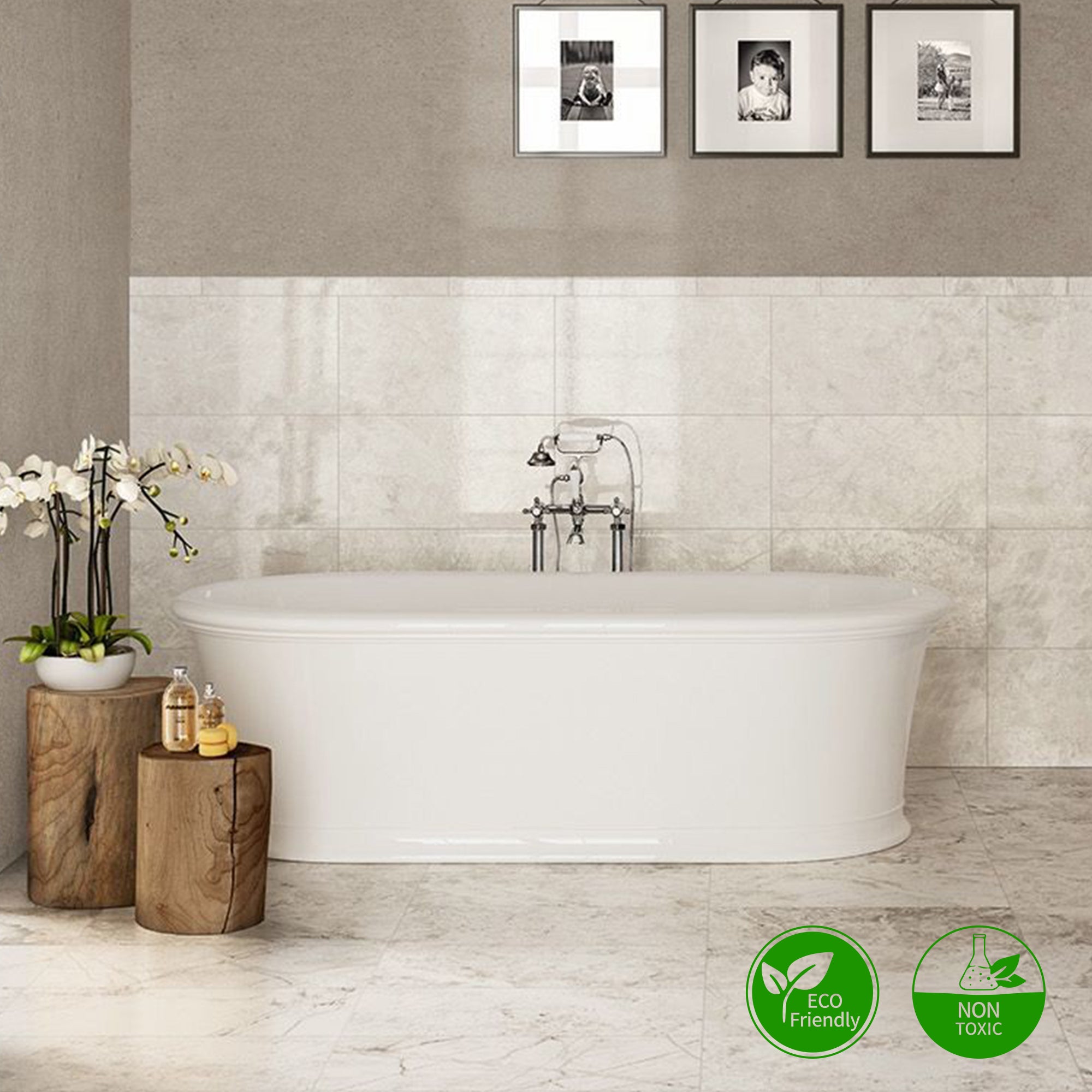 61" Freestanding Soaking Solid Surface Bathtub in White RX-S21-61