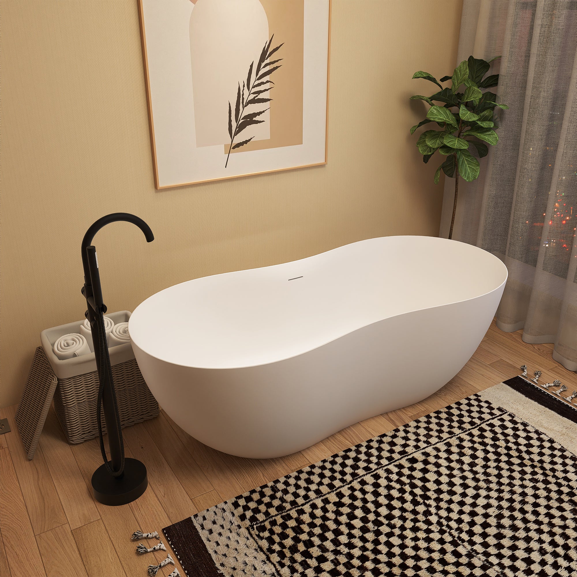 67" Freestanding Soaking Solid Surface Bathtub in White RX-S22-67