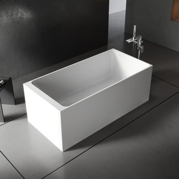 59" Freestanding Soaking Solid Surface Bathtub in White RX-S24-59