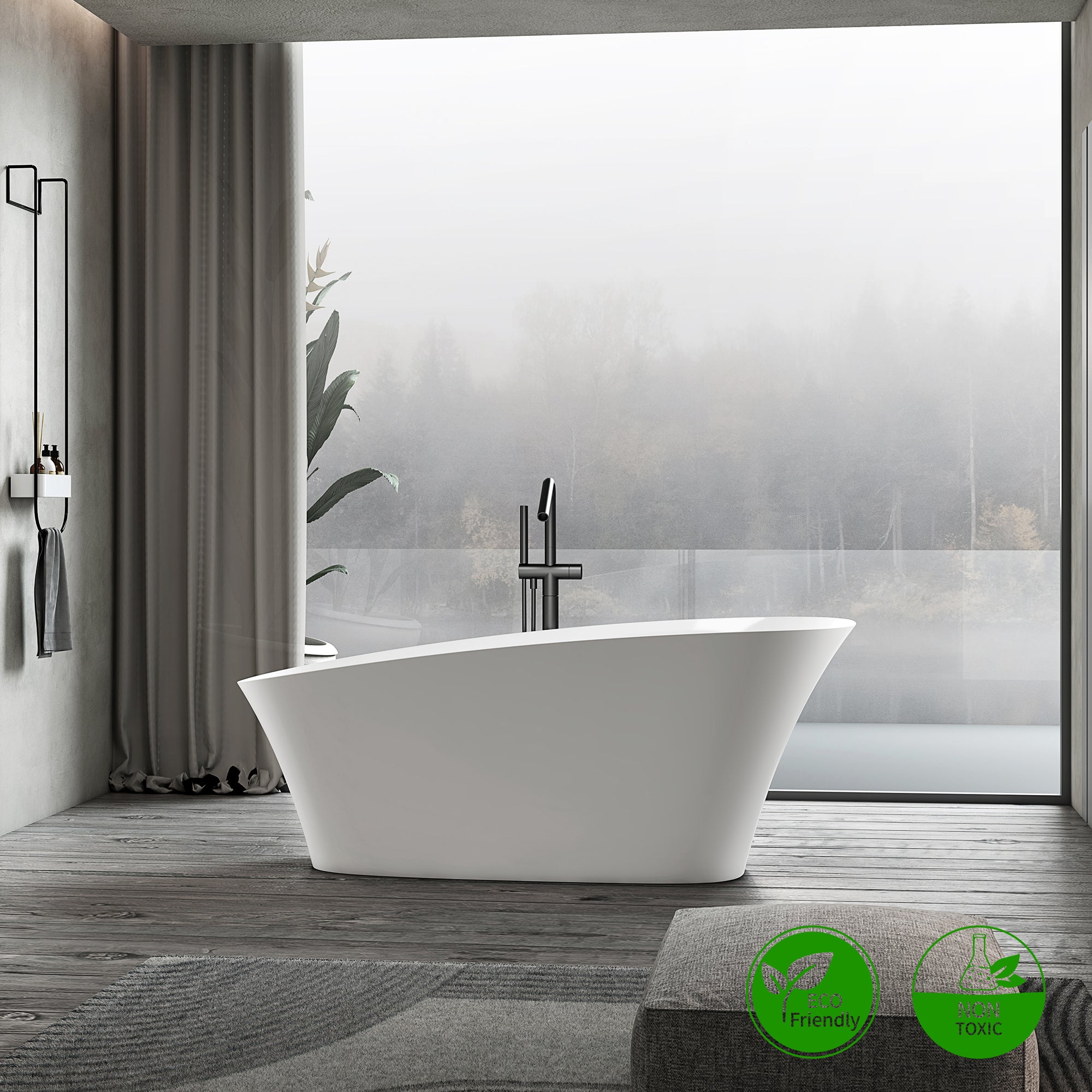 63" Freestanding Soaking Solid Surface Bathtub in White RX-S25-63