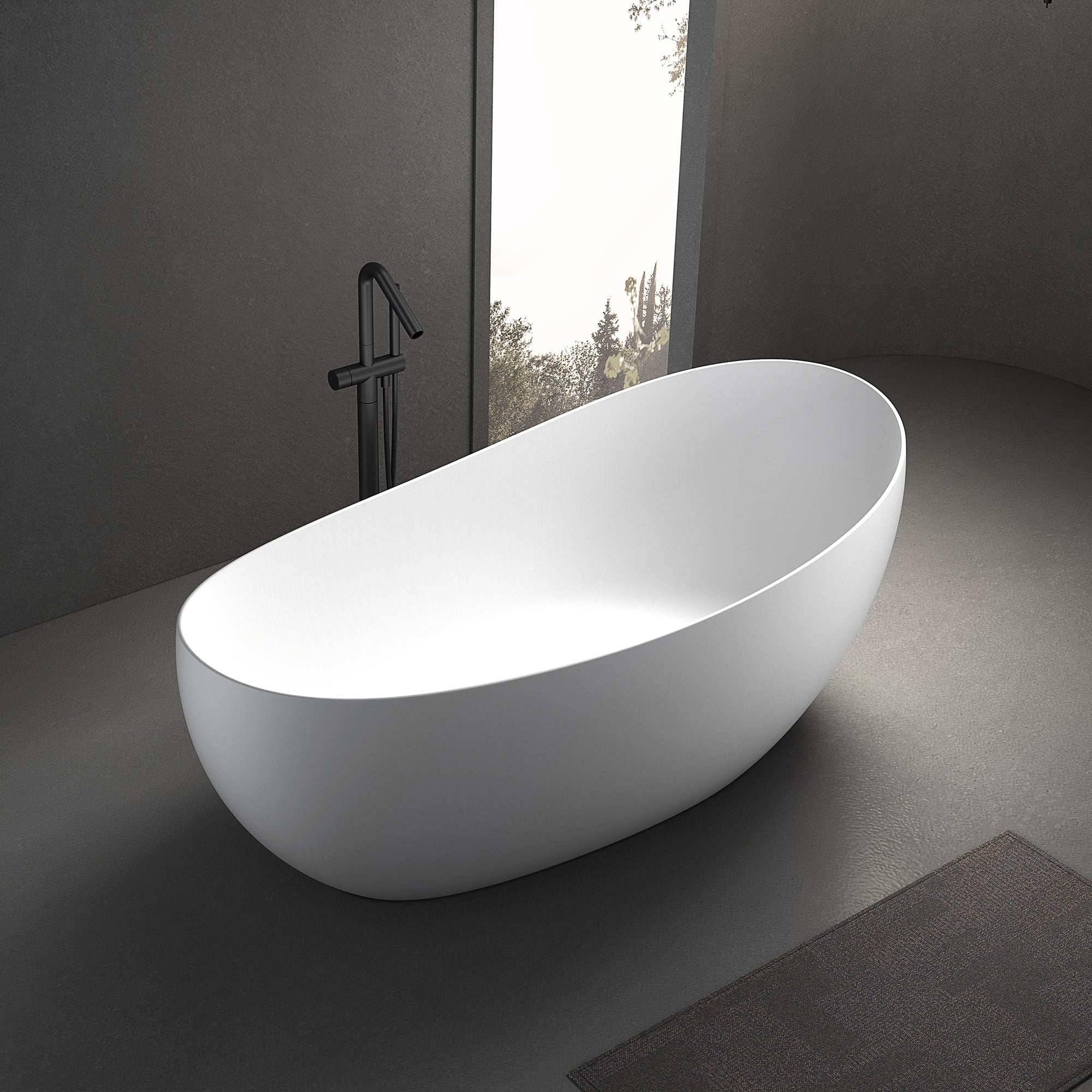 63" Freestanding Soaking Solid Surface Bathtub in White RX-S26-63