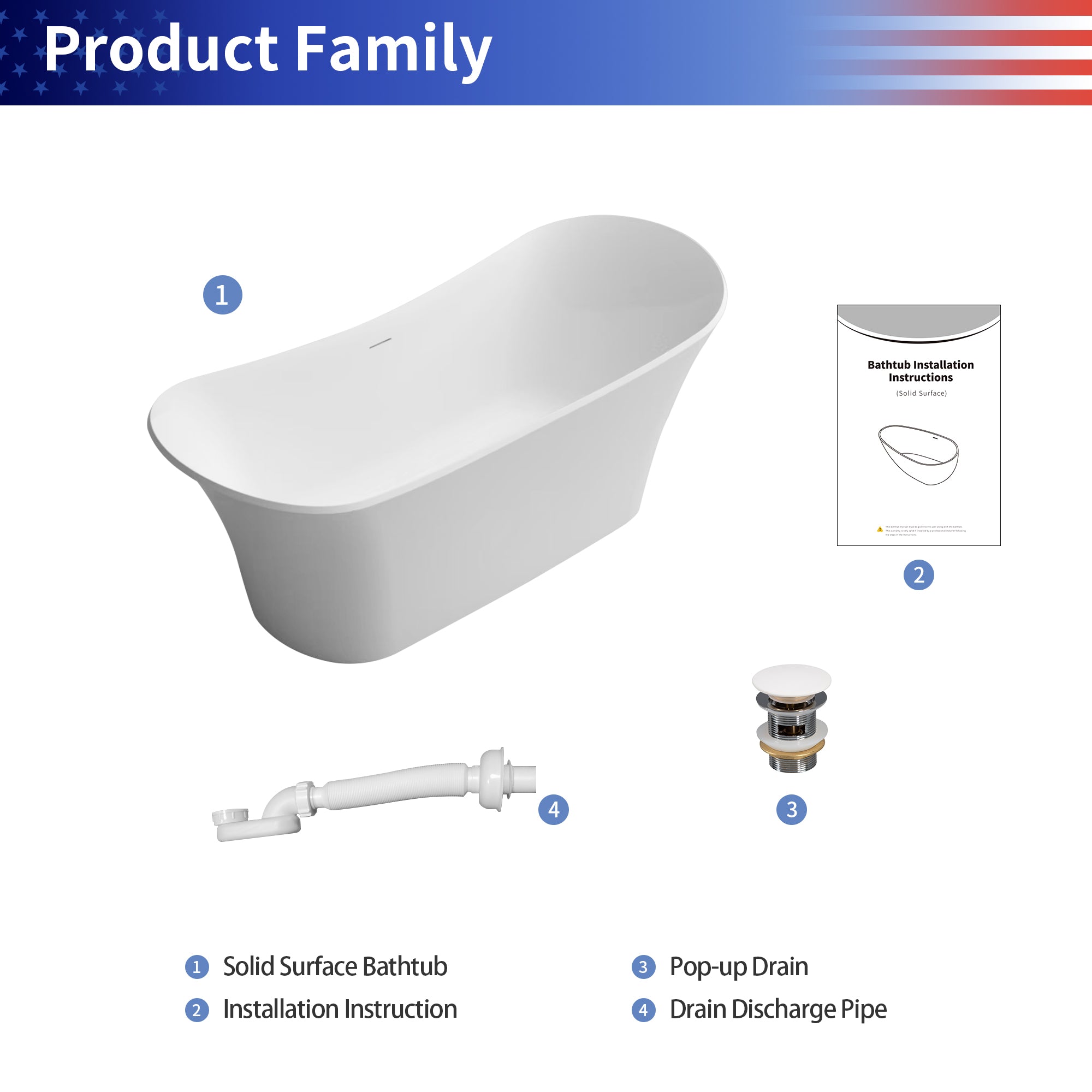 69" Freestanding Soaking Solid Surface Bathtub in White RX-S28-69