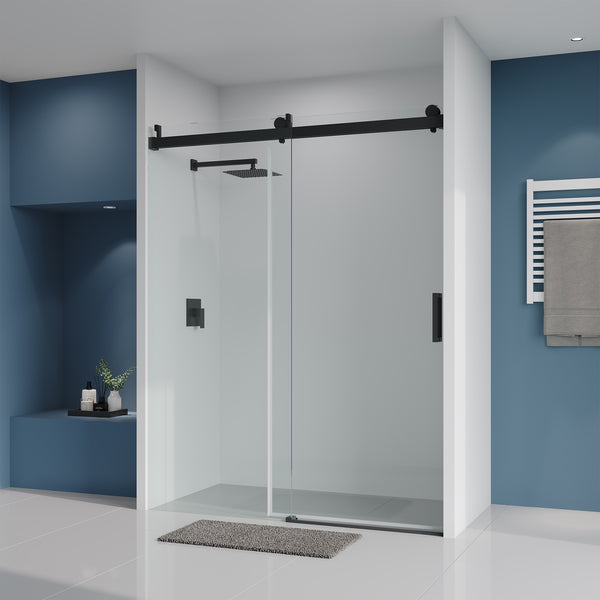 56 to 60 in. W x 76 in. H Sliding Frameless Shower Door with 3/8 Inch (10mm) Thick Tampered Glass in Matte Black RX-SD01-6076MB