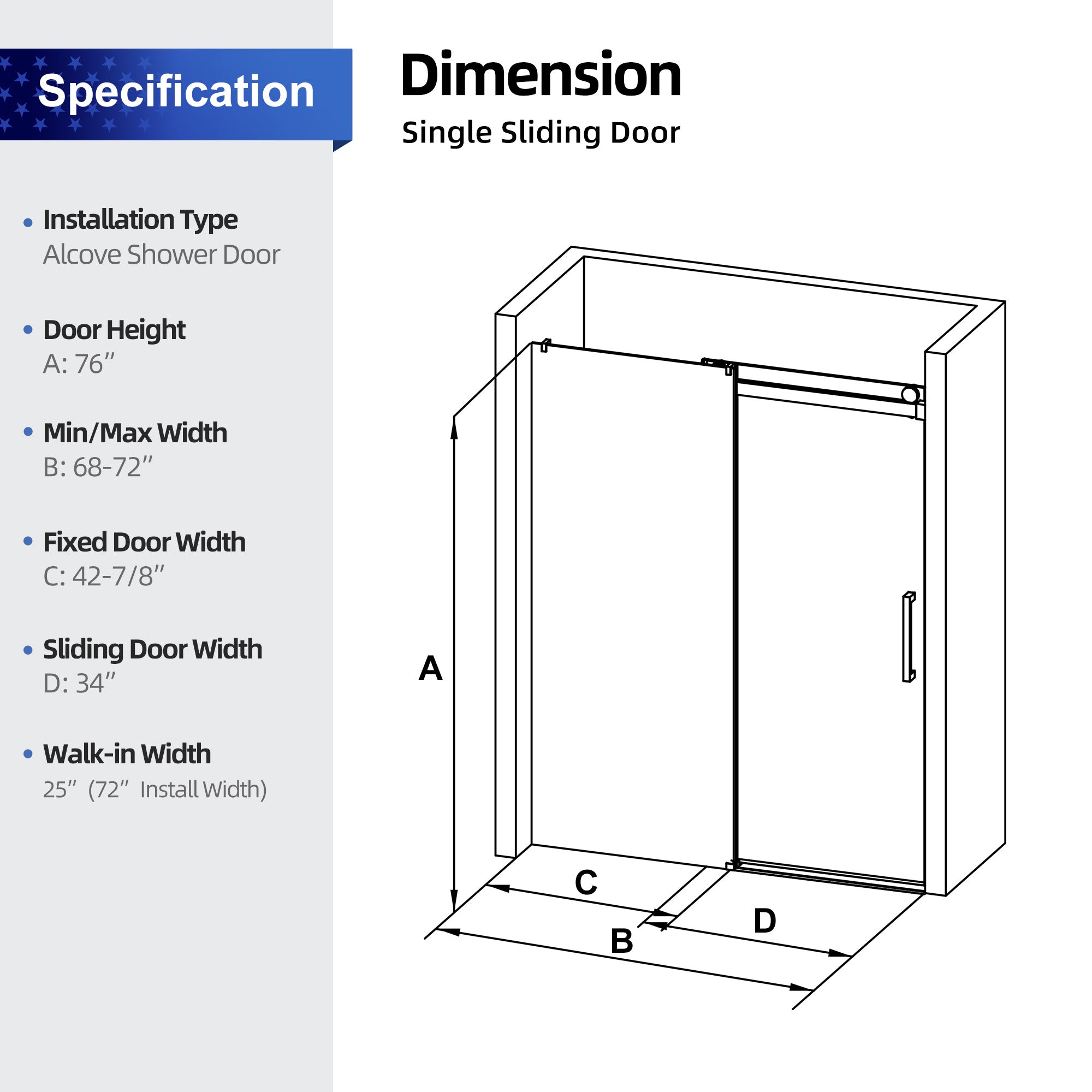 68 to 72 in. W x 76 in. H Sliding Frameless Shower Door with 3/8 Inch (10mm) Thick Tampered Glass in Brushed Nickel RX-SD01-7276BN