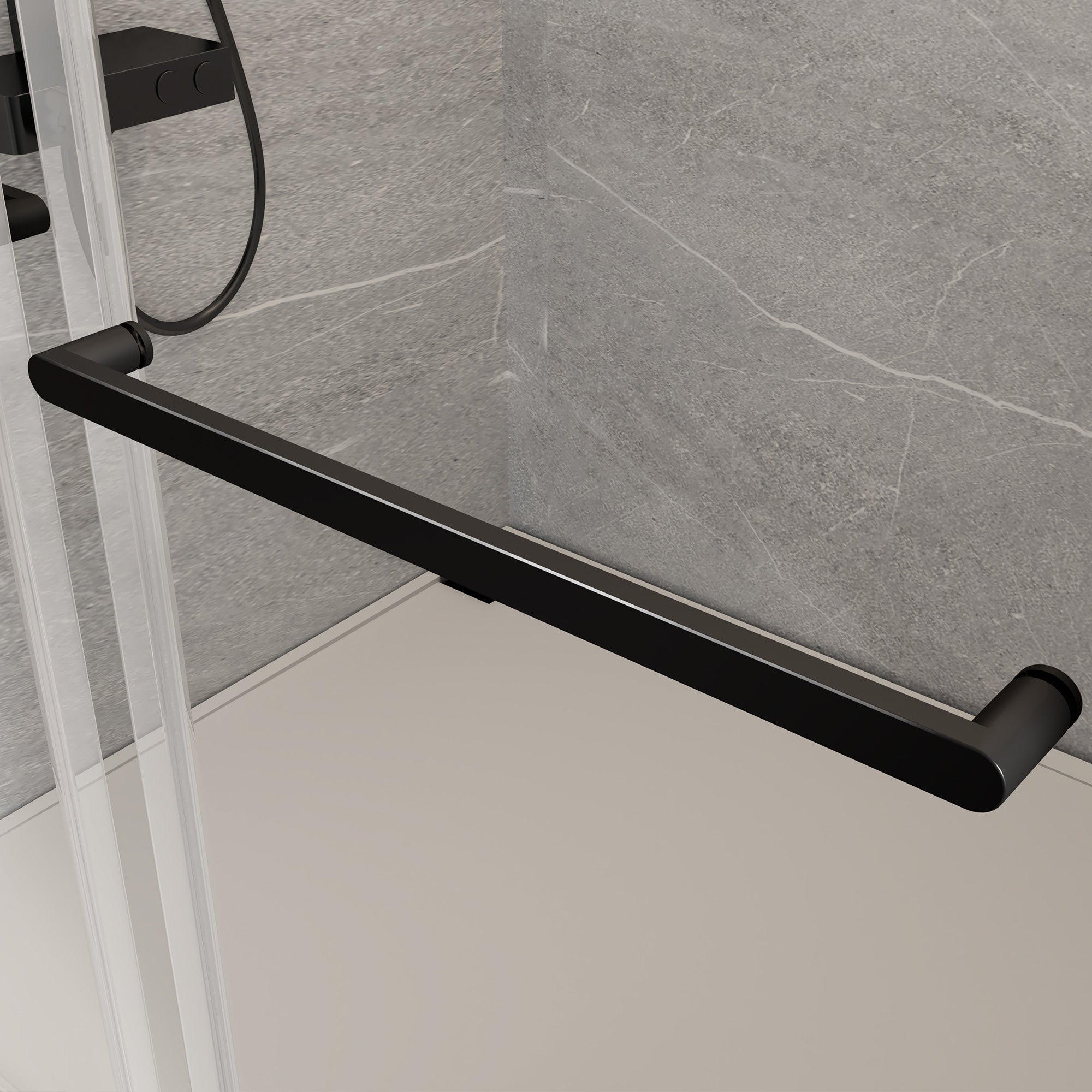 Porte de douche coulissante sans cadre de 44 à 48 po de largeur x 76 po de hauteur avec verre trempé de 3/8 po (10 mm) d'épaisseur en noir mat RX-SD02-4876MB