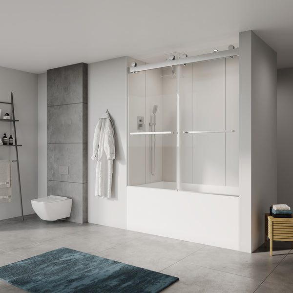 56 to 60in. W x 65in. H Frameless Double Sliding Tub Door in Brushed Nickel RX-SD03-6065BN