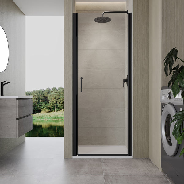 36 to 37-3/8 in. W x 72 in. H Semi-Frameless Pivot Shower Door in Matte Black RX-SD04-3672MB