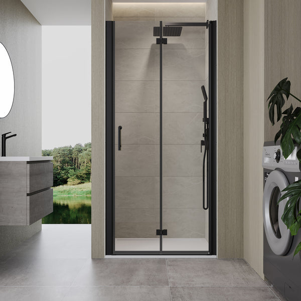 30 to 31-3/8 in. W x 72 in. H Semi-Frameless Bi-Fold Shower Doors in Matte Black RX-SD05-3072MB