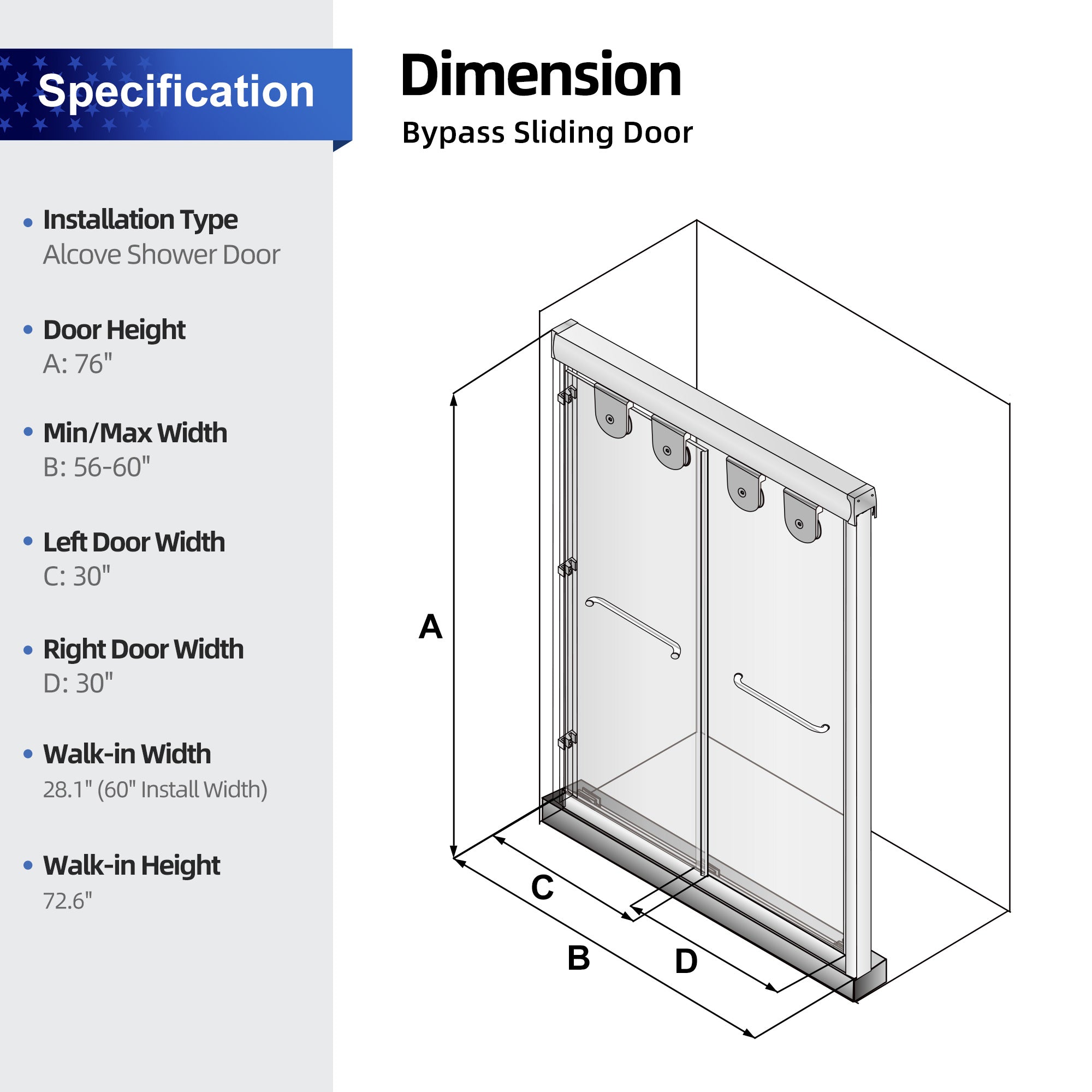 Sliding Framed Shower Door with 5/16 Inch (8mm) Thick Tampered Glass RX-SD08