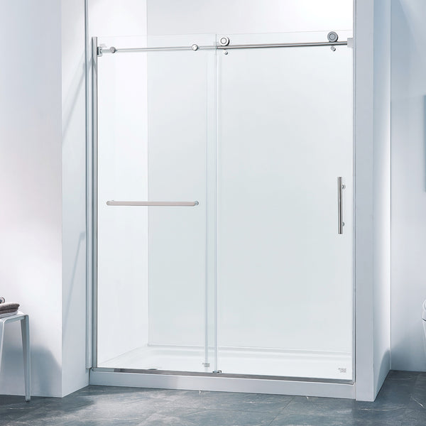 56 to 60 in. W x 75 in. H Sliding Semi-Frameless Shower Door with 5/16 Inch (8mm) Thick Tampered Glass in Brushed Nickel RX-SD11