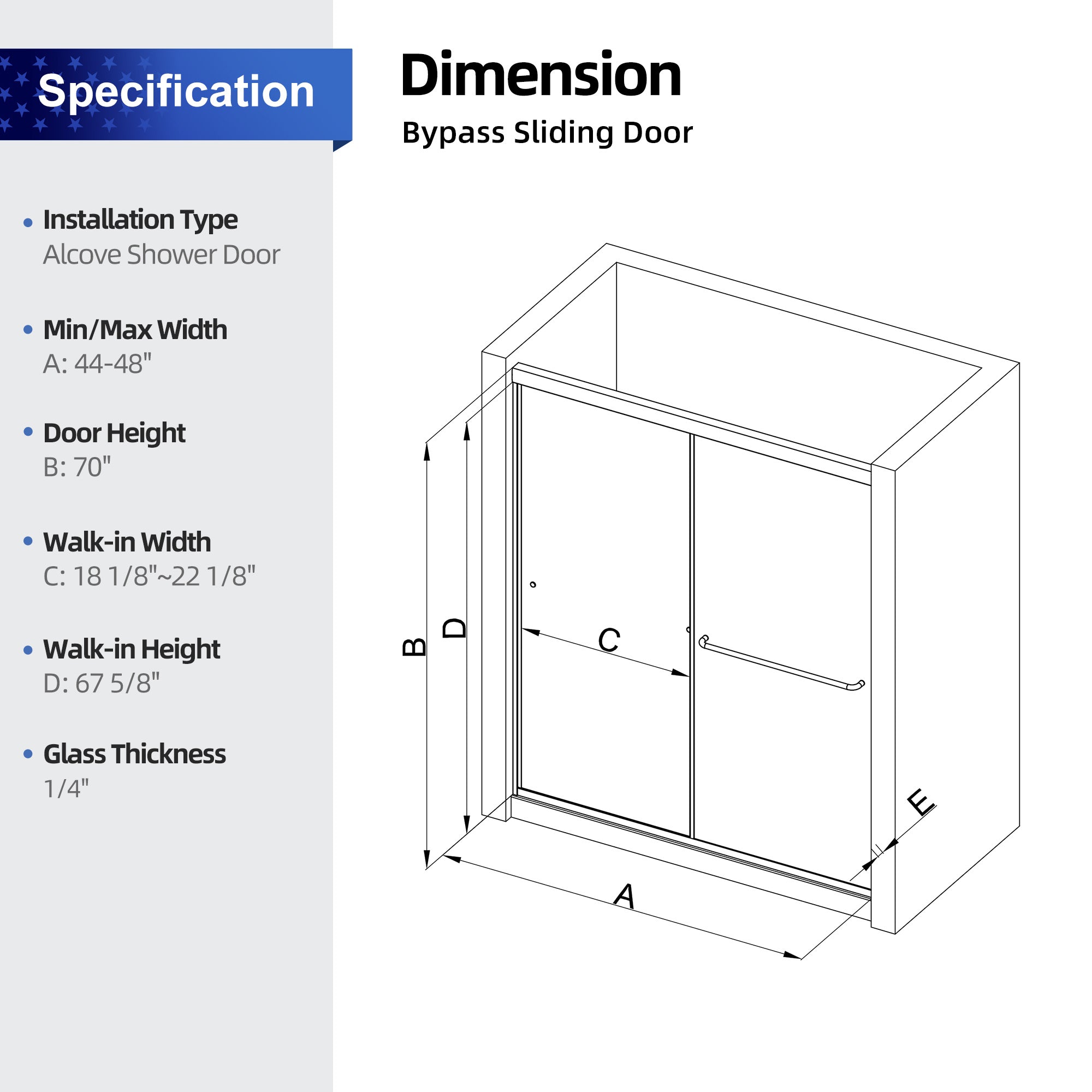 Sliding Framed Shower Door with 1/4 Inch (6mm) Thick Tampered Glass RX-SD12