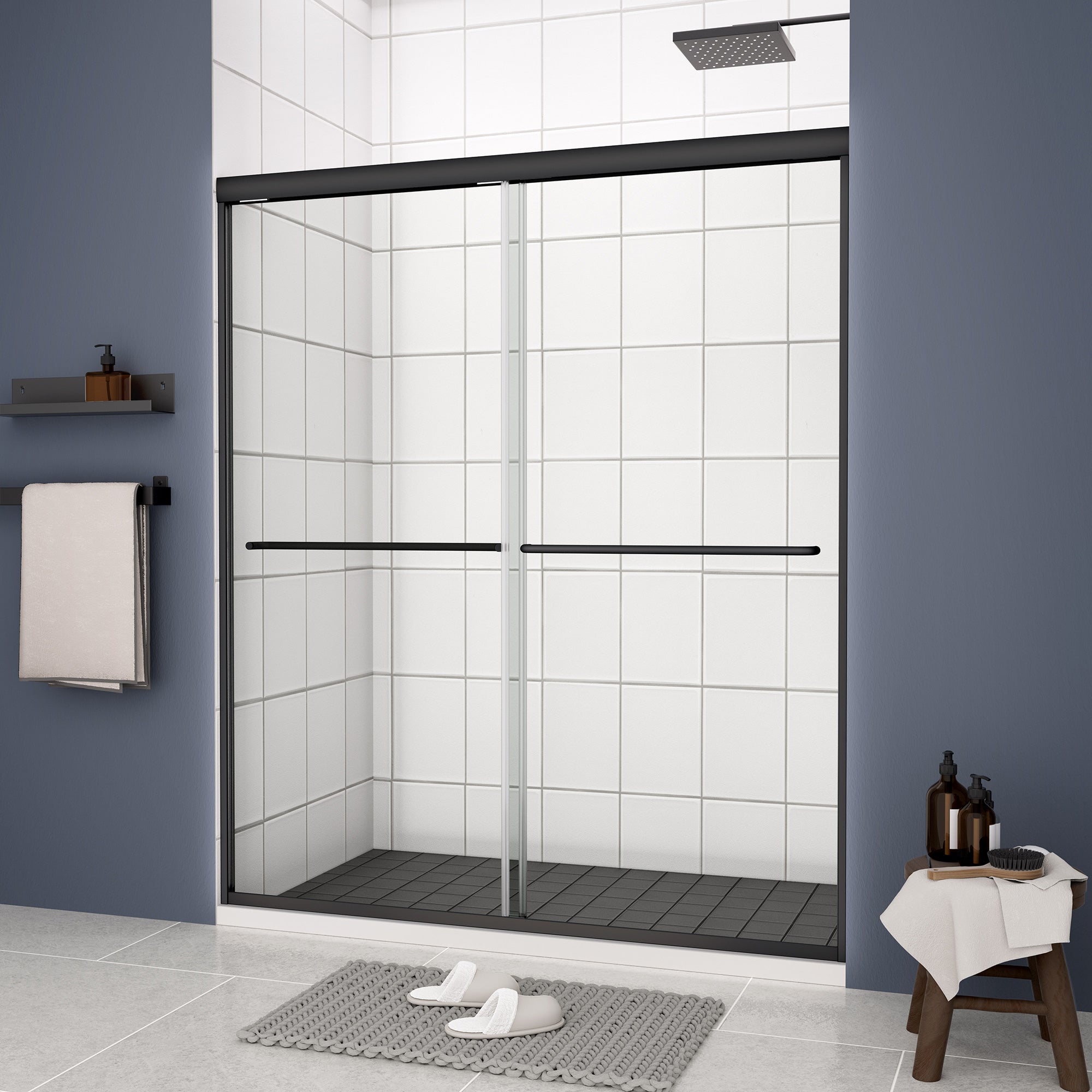 Sliding Framed Shower Door with 1/4 Inch (6mm) Thick Tampered Glass RX-SD12