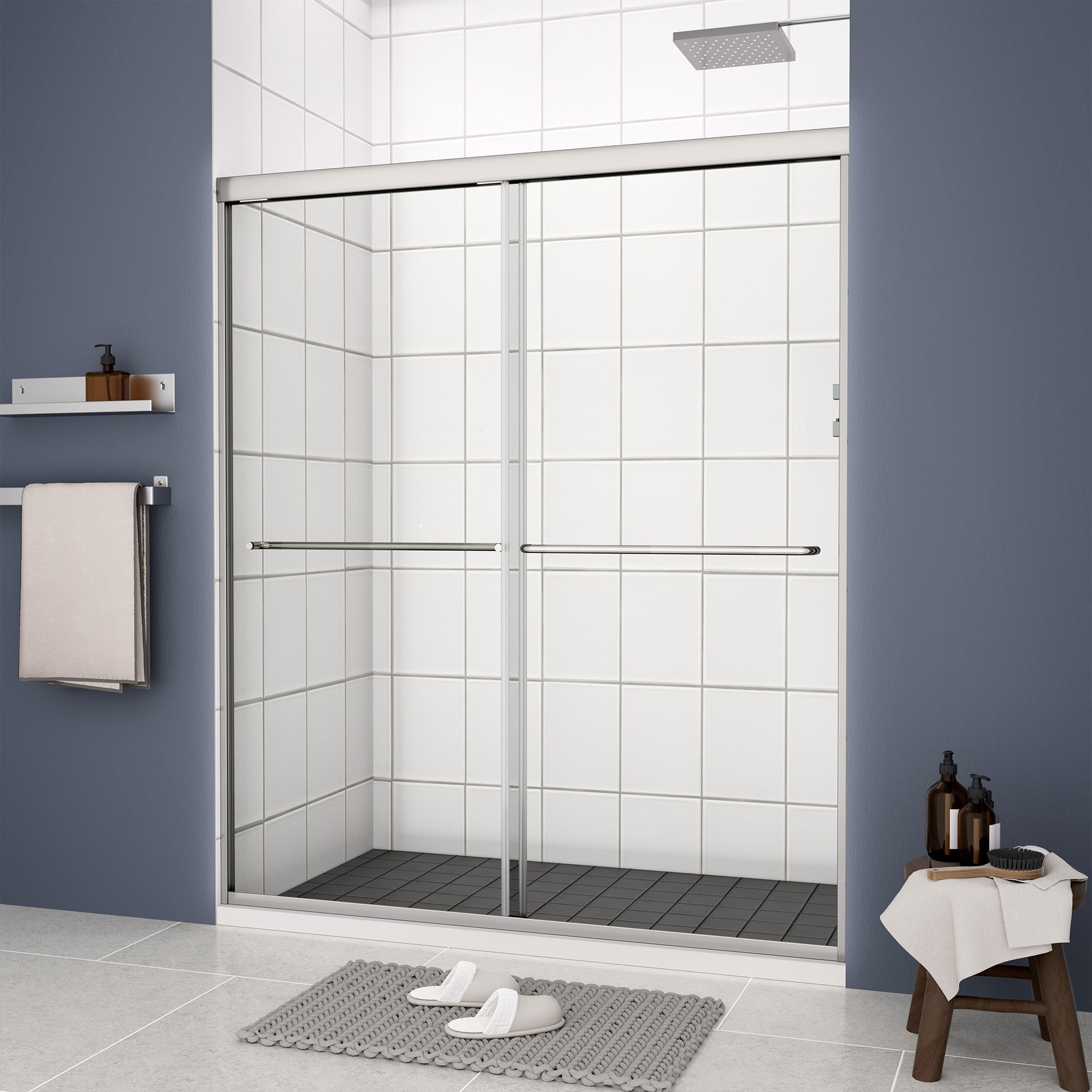 Sliding Framed Shower Door with 1/4 Inch (6mm) Thick Tampered Glass RX-SD12