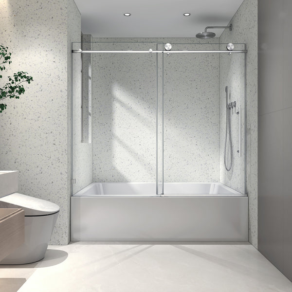 55 to 60 in. W x 63 in. H Sliding Frameless Tub Door with 5/16 Inch (8mm) Thick Tampered Glass RX-SD13