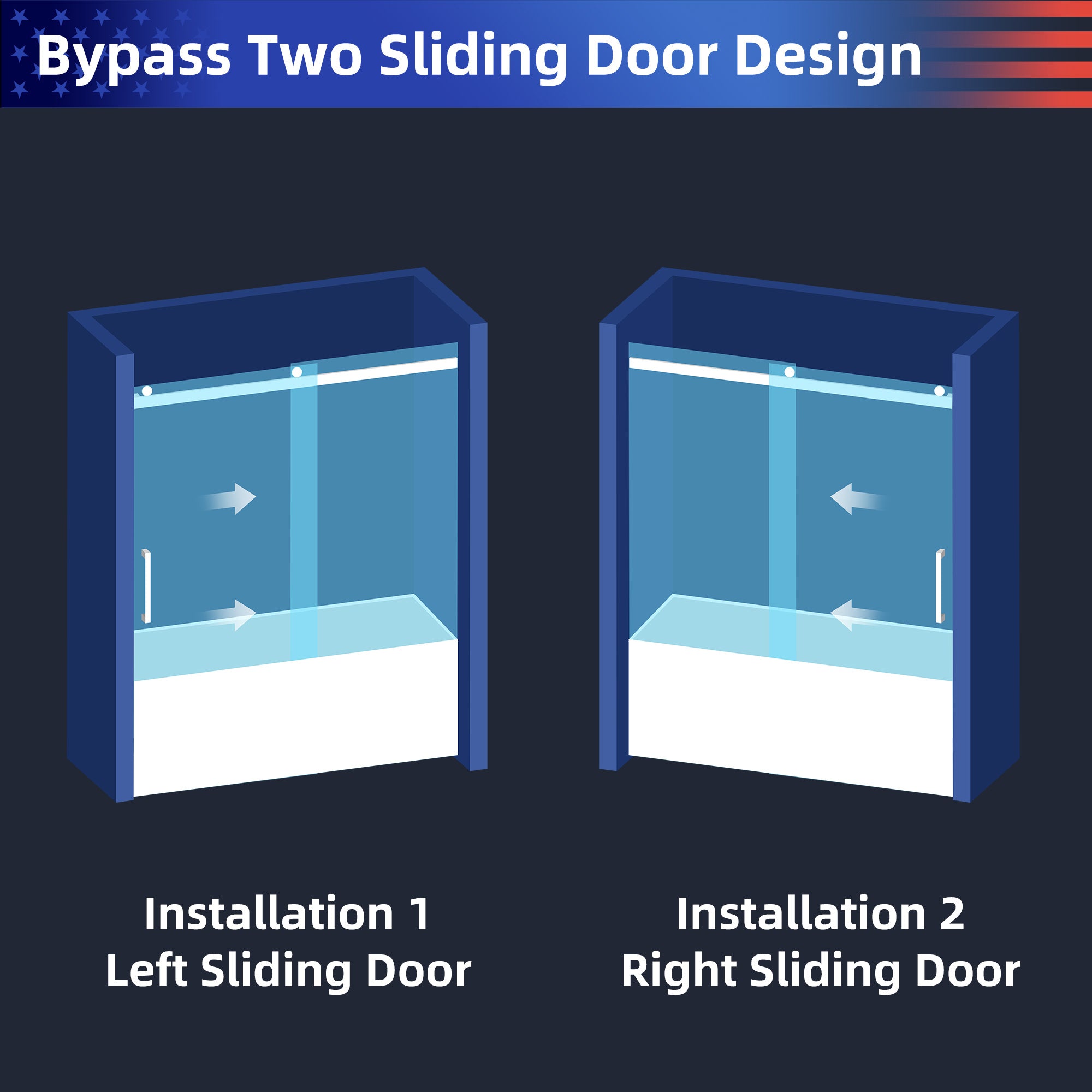 55 to 60 in. W x 63 in. H Sliding Frameless Tub Door with 5/16 Inch (8mm) Thick Tampered Glass RX-SD13