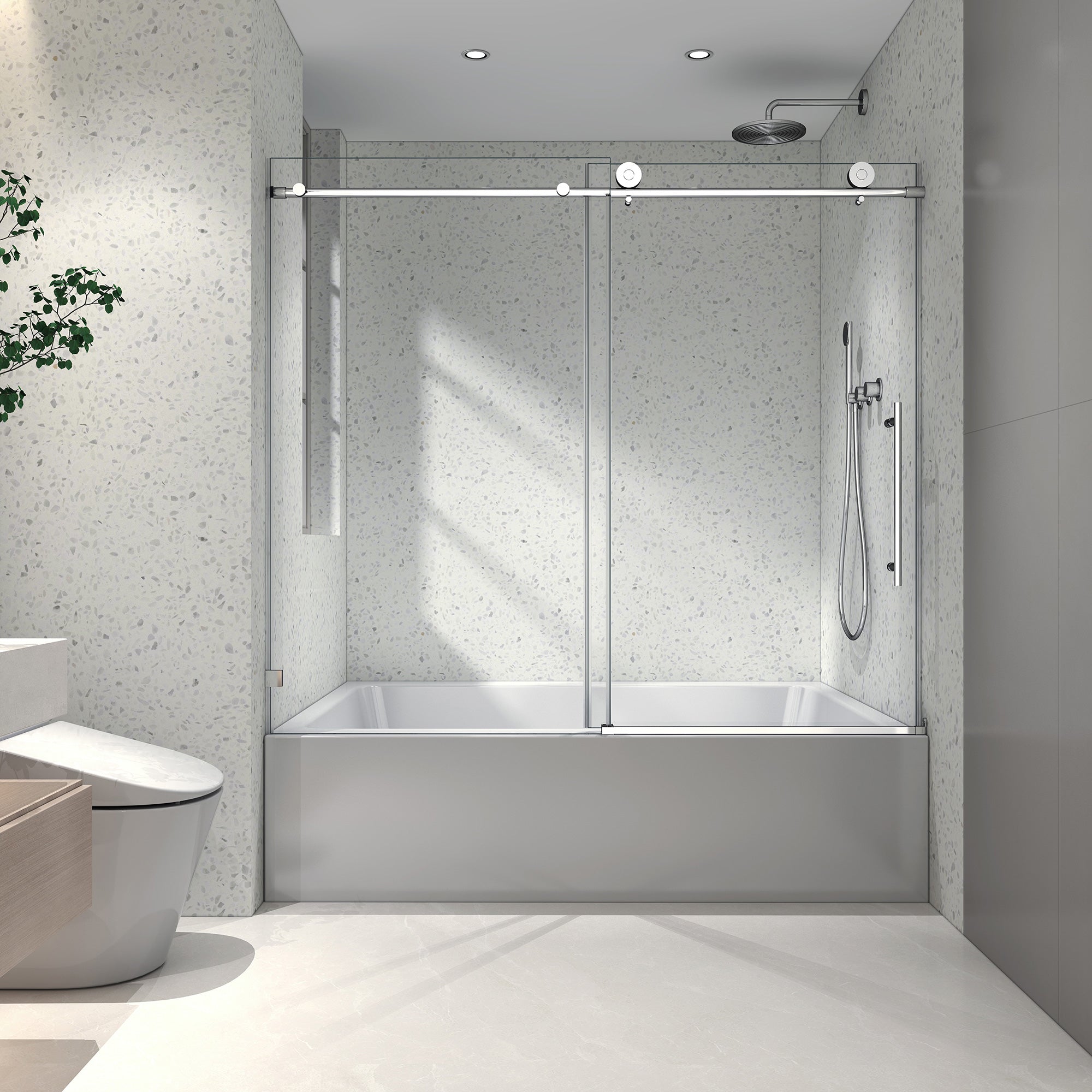 55 to 60 in. W x 63 in. H Sliding Frameless Tub Door with 5/16 Inch (8mm) Thick Tampered Glass RX-SD13