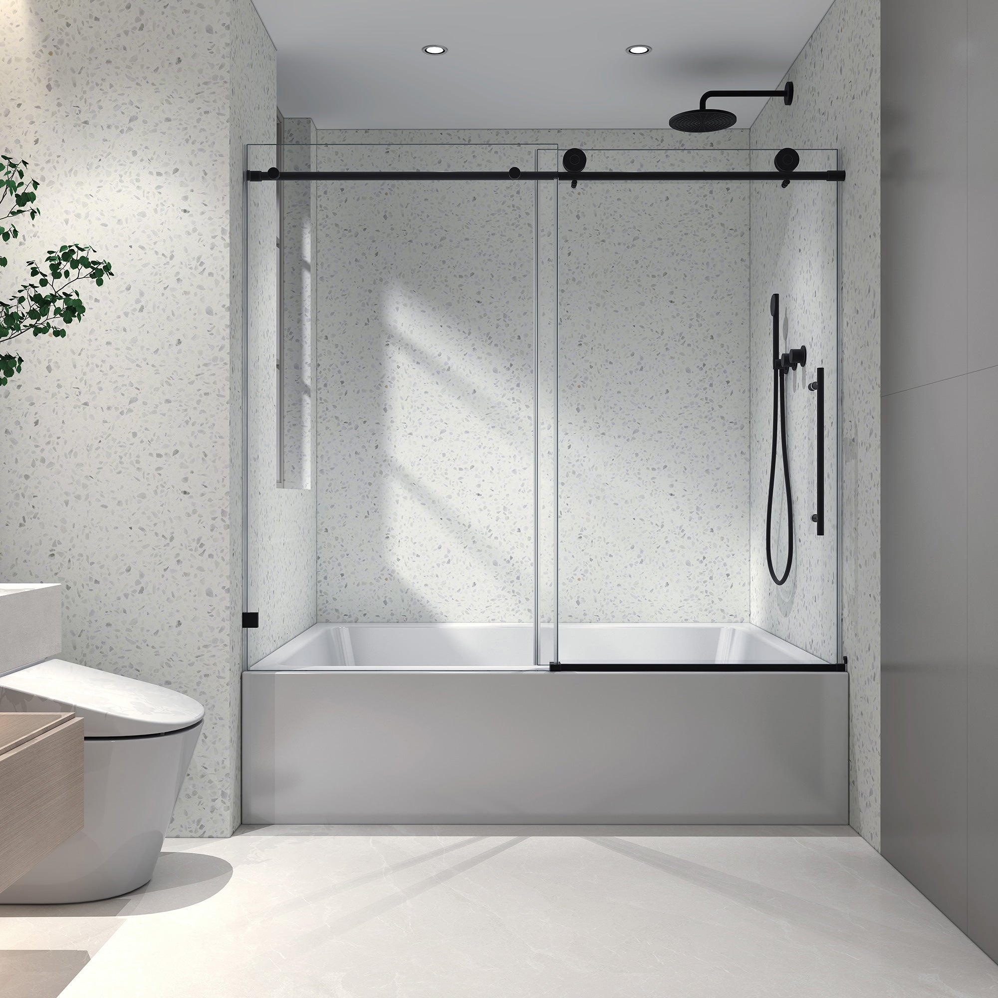 55 to 60 in. W x 63 in. H Sliding Frameless Tub Door with 5/16 Inch (8mm) Thick Tampered Glass RX-SD13