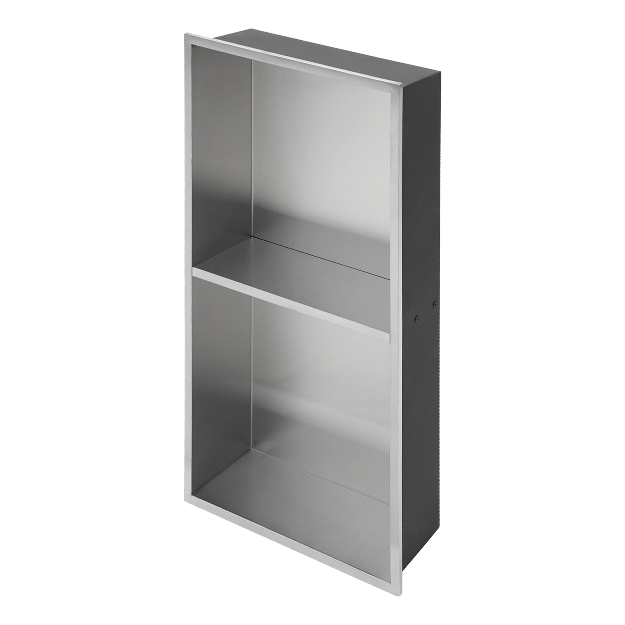 13" W × 25" H Stainless Steel Wall Niche Double Shelf Rectangular Recessed Shower Niche, No Tile Needed RX-SN02