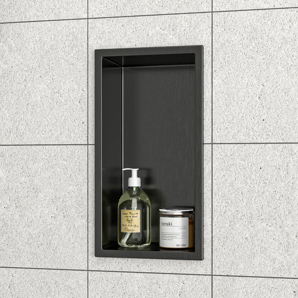 7" W × 13" H Stainless Steel Wall Niche Rectangular Recessed Shower Niche, No Tile Needed in Gunmetal Black RX-SN03