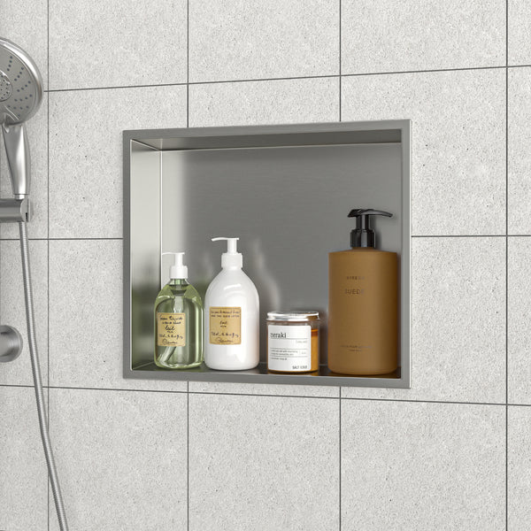 15" W × 13" H Stainless Steel Wall Niche Rectangular Recessed Shower Niche, No Tile Needed RX-SN04