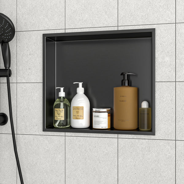 17" W × 15" H Stainless Steel Wall Niche Rectangular Recessed Shower Niche, No Tile Needed in Gunmetal Black RX-SN06