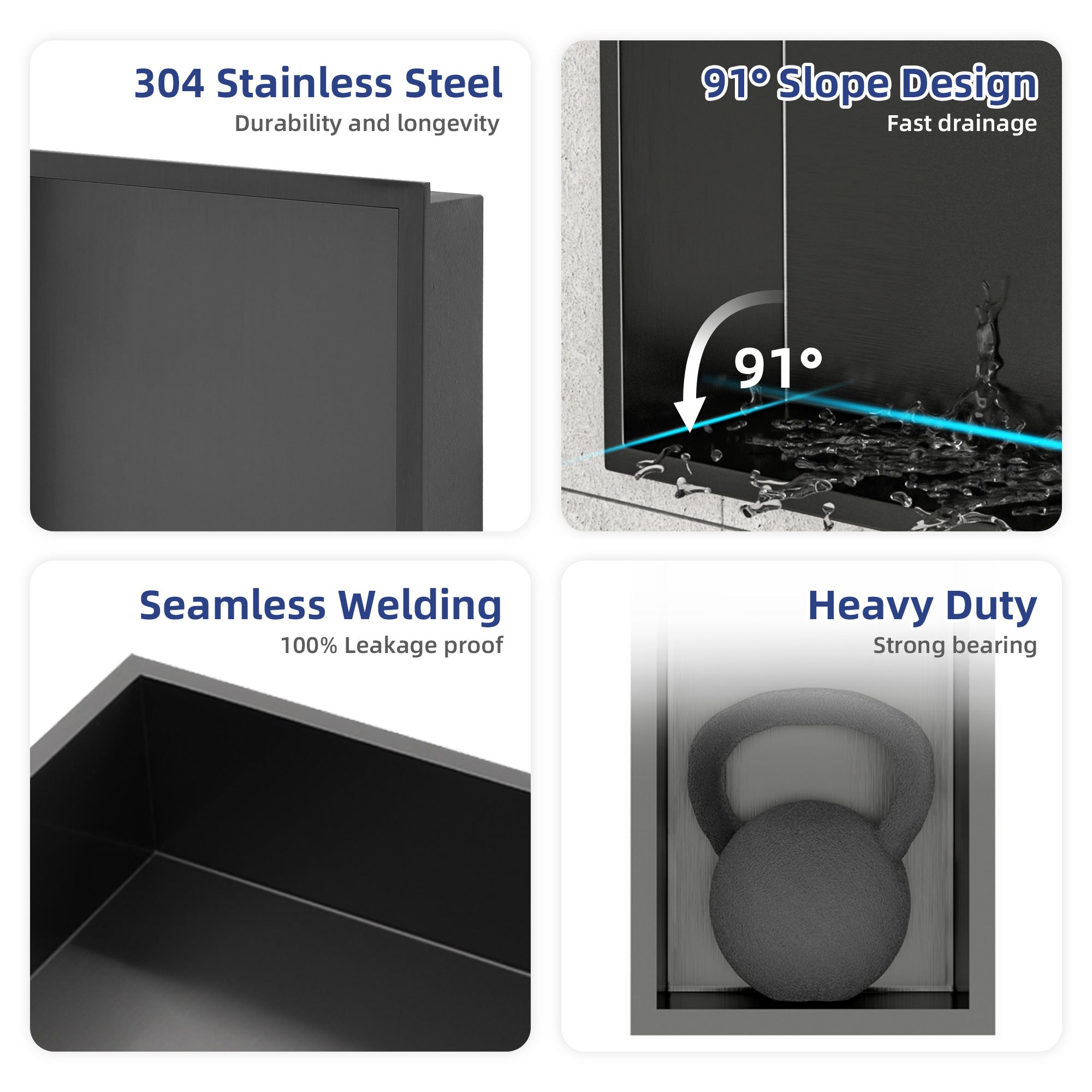 17" W × 15" H Stainless Steel Wall Niche Rectangular Recessed Shower Niche, No Tile Needed in Gunmetal Black RX-SN06