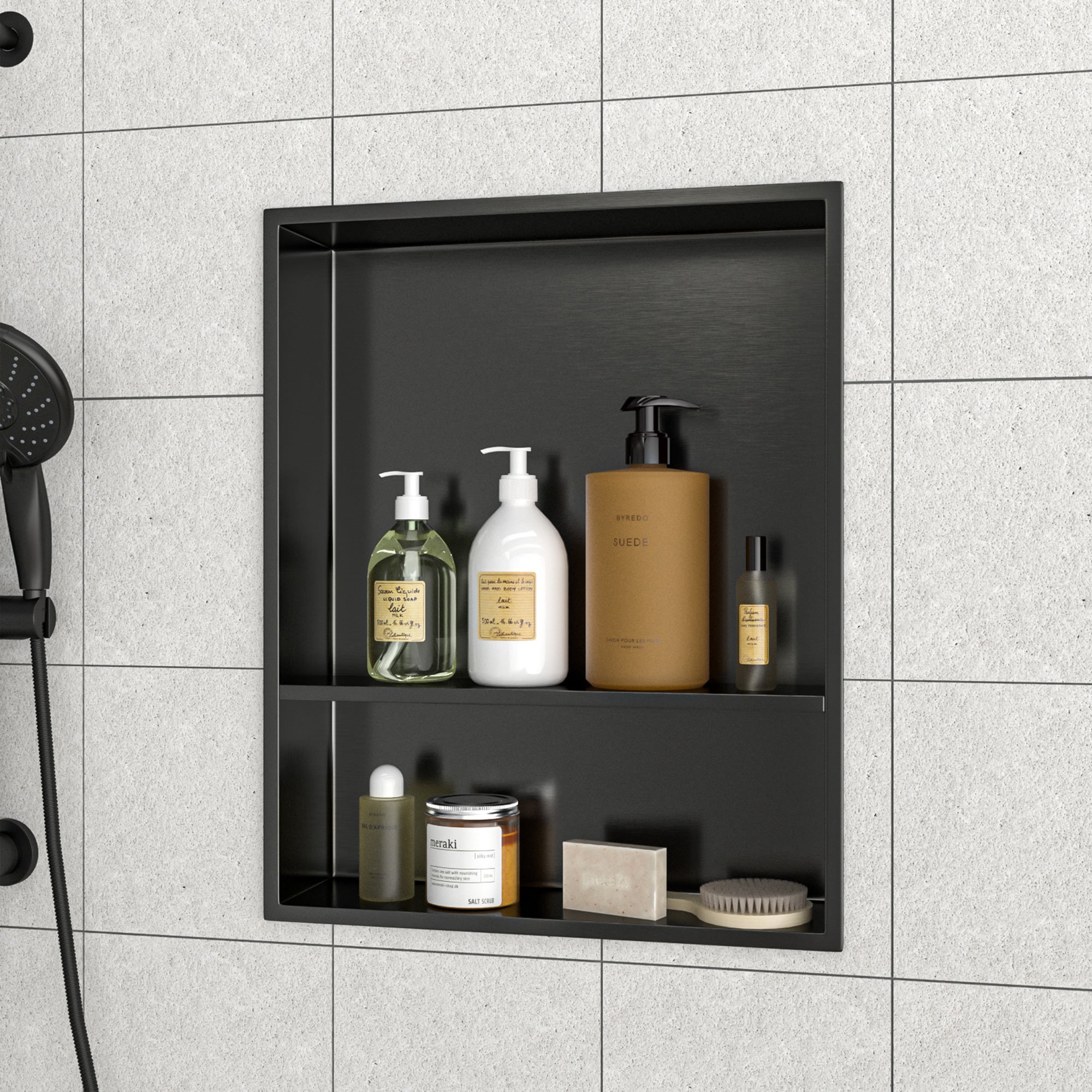 17" W × 21" H Stainless Steel Wall Niche Double Shelf Rectangular Recessed Shower Niche, No Tile Needed RX-SN10