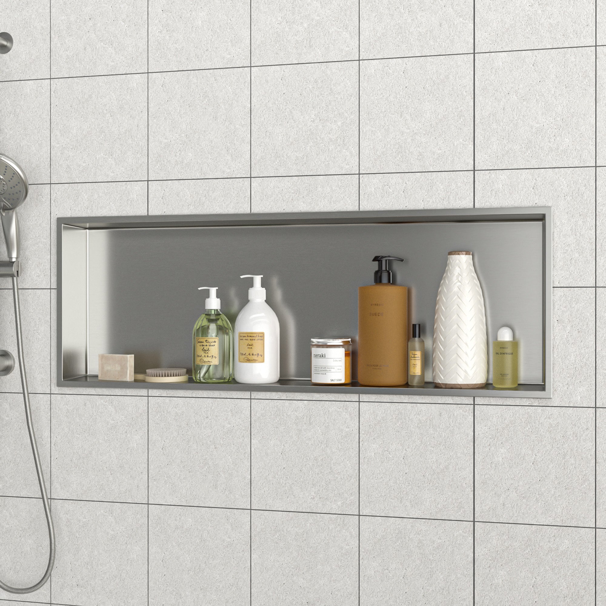 37" W × 13" H Stainless Steel Wall Niche Rectangular Recessed Shower Niche, No Tile Needed RX-SN12