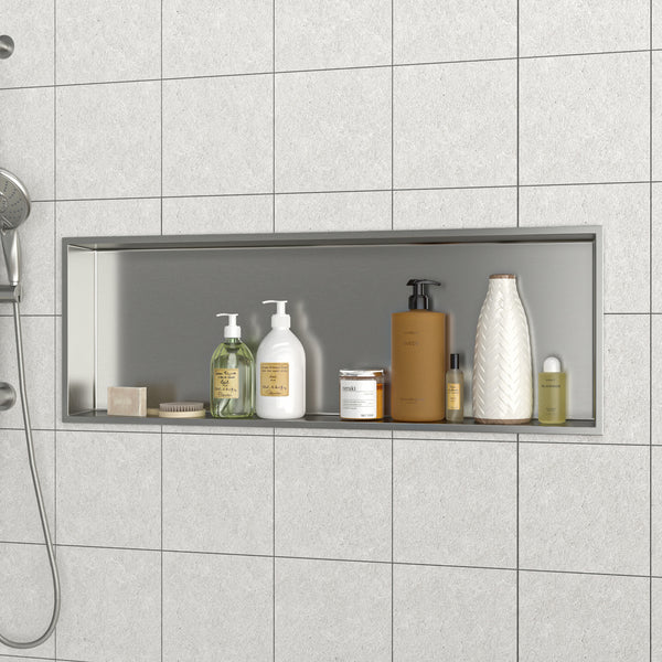 37" W × 13" H Stainless Steel Wall Niche Rectangular Recessed Shower Niche, No Tile Needed RX-SN12