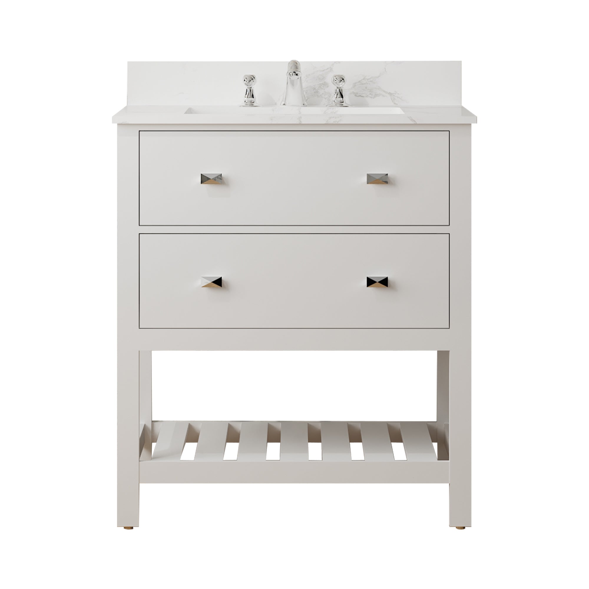 30" Free Standing Single Bathroom Vanity with Natural Marble Top RX-V01-30