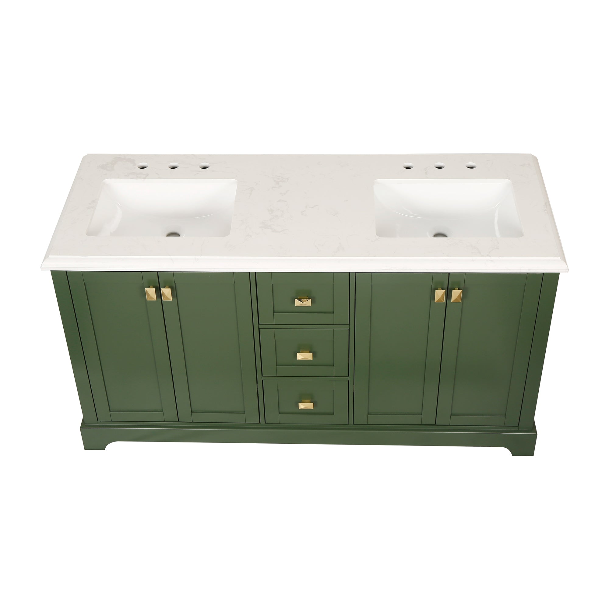 60" Free Standing Double Bathroom Vanity with Natural Marble Top RX-V02-60