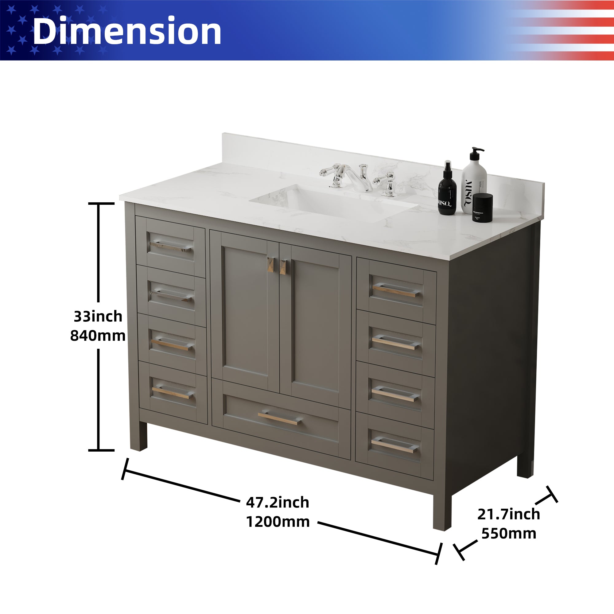 48" Free Standing Single Bathroom Vanity with Natural Marble Top RX-V03-48