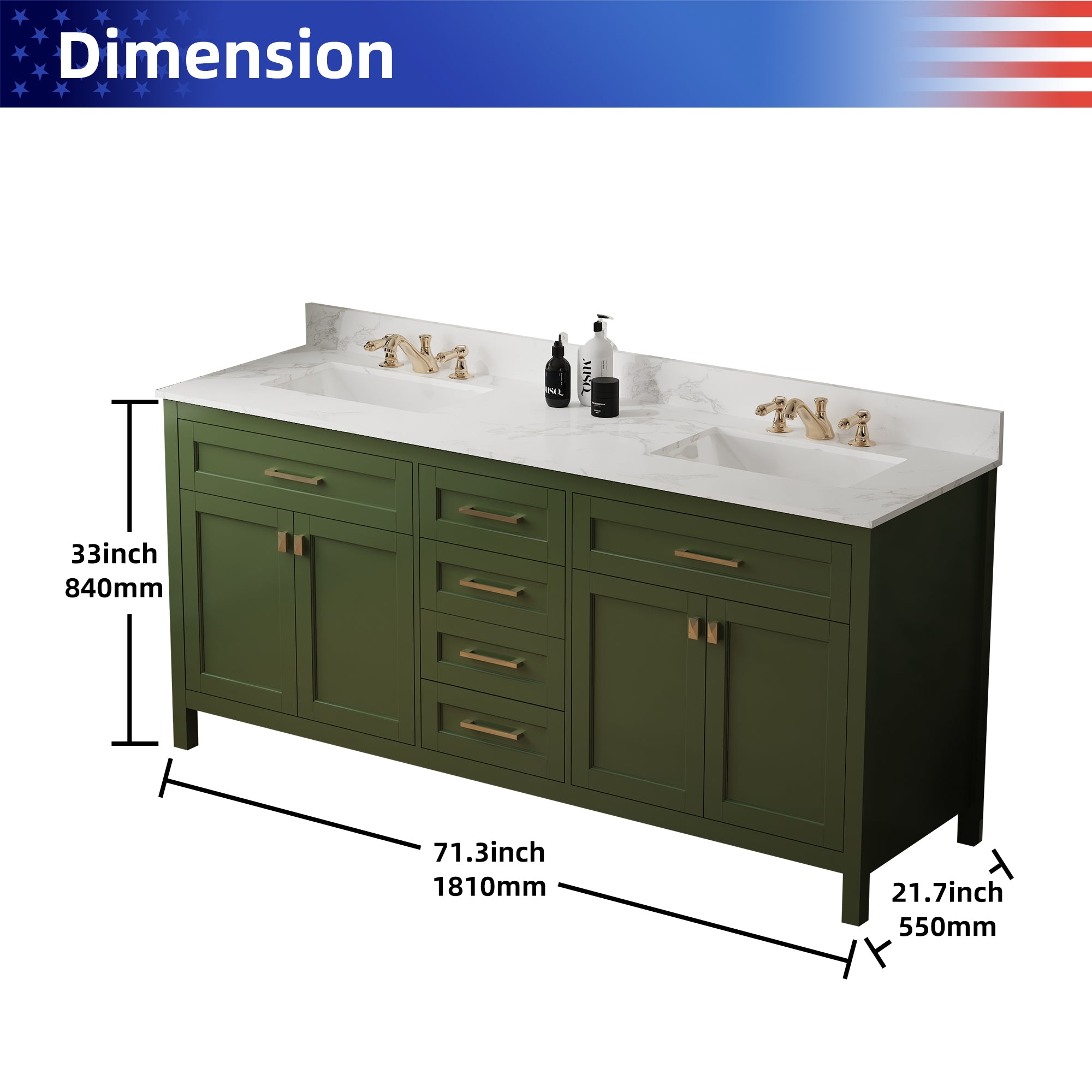 72" Free Standing Single Bathroom Vanity with Natural Marble Top RX-V03-72