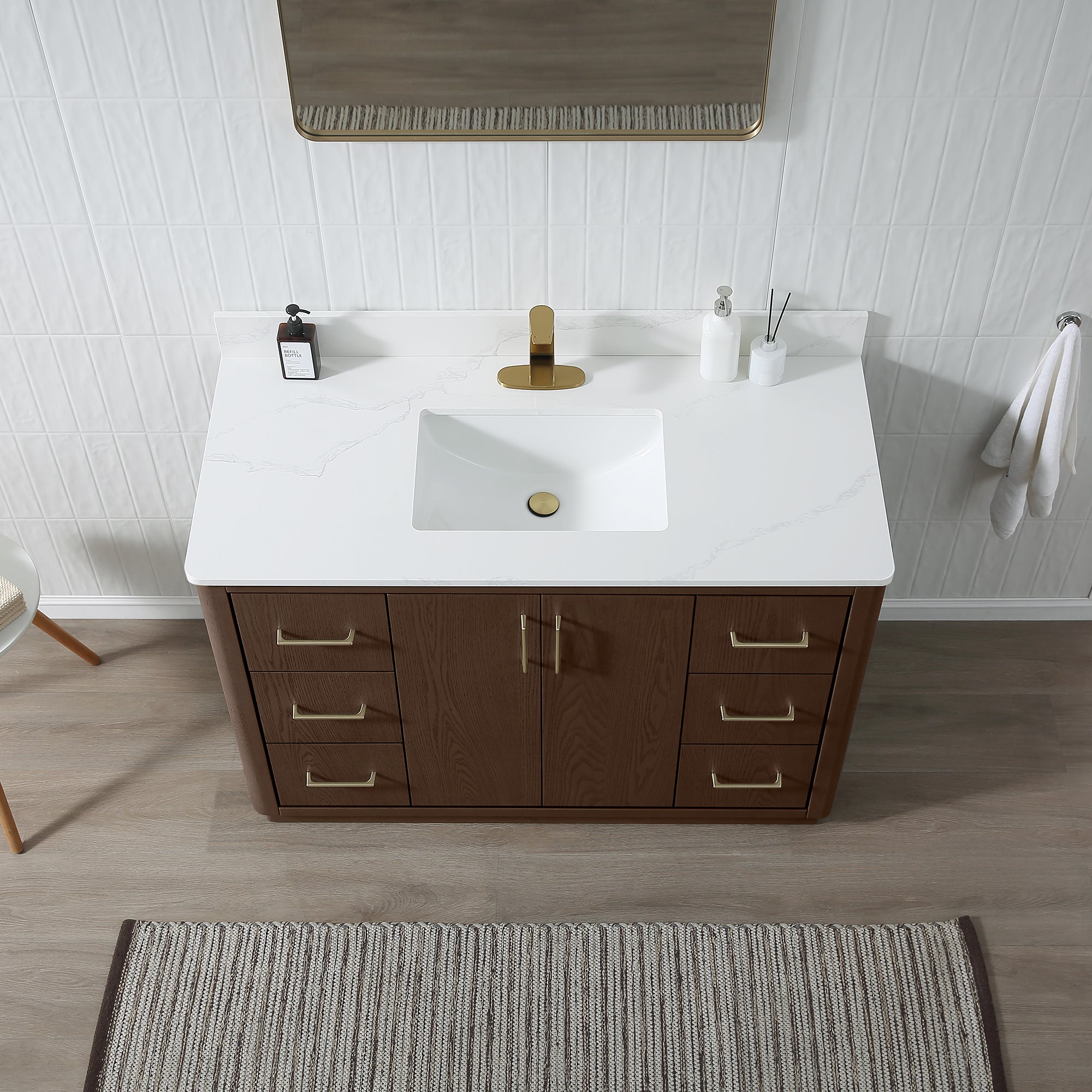 Free Standing Single Bathroom Vanity with Quartz Top RX-V04