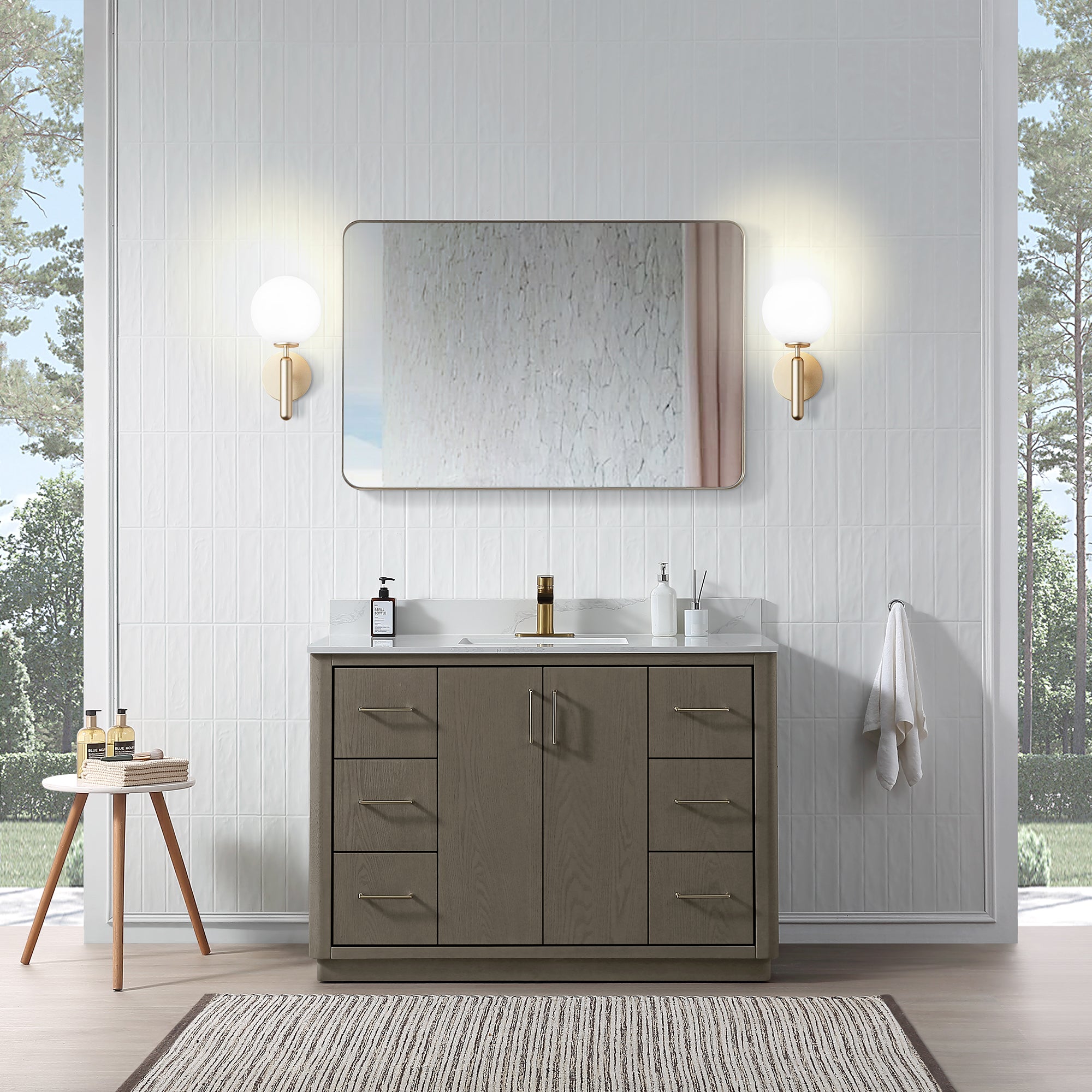 Free Standing Single Bathroom Vanity with Quartz Top RX-V04