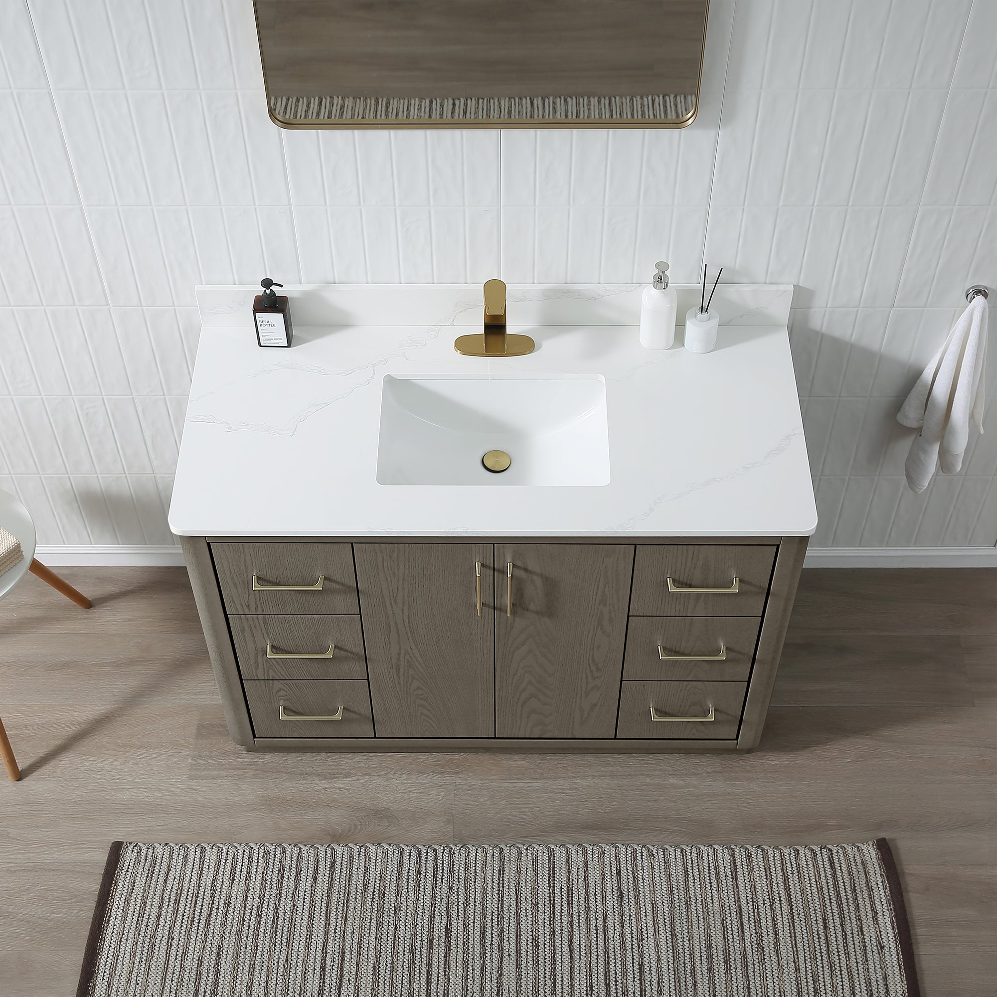 Free Standing Single Bathroom Vanity with Quartz Top RX-V04