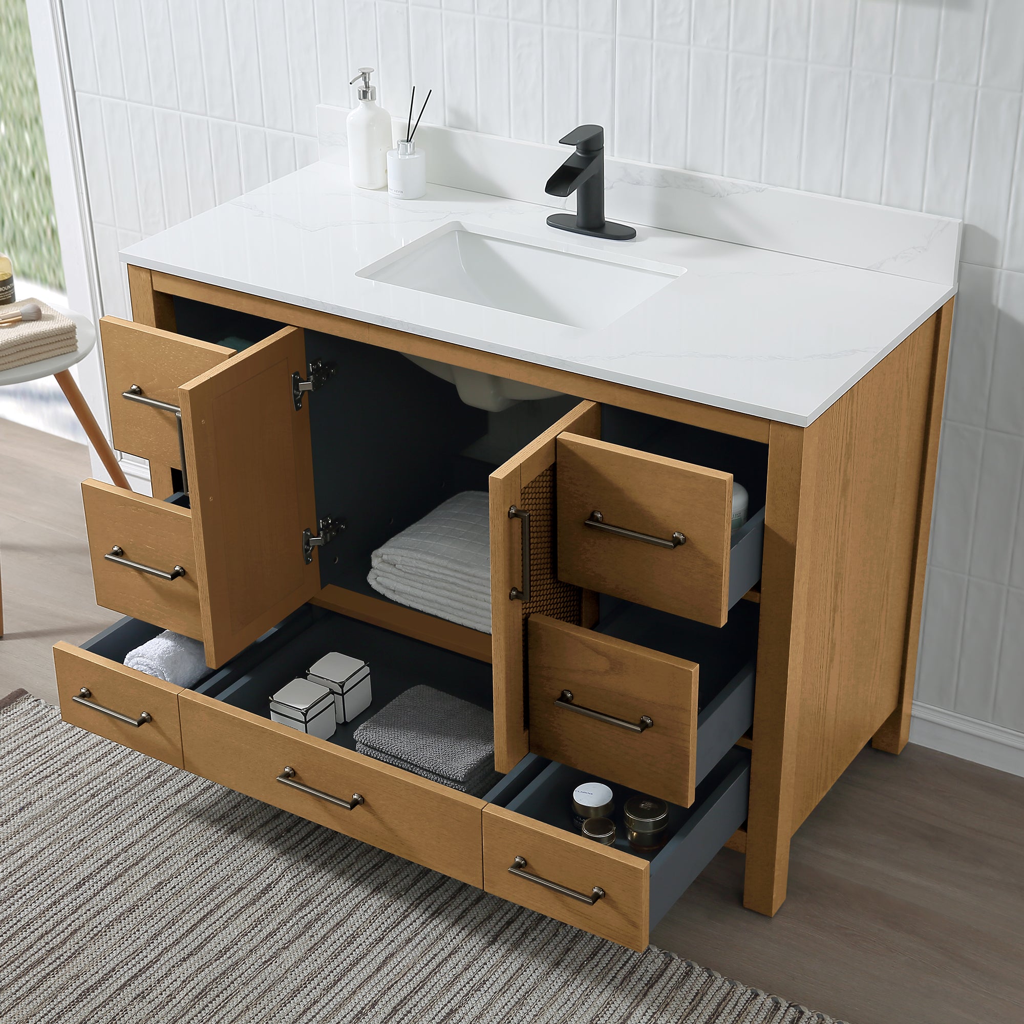 Free Standing Single Bathroom Vanity with Quartz Top RX-V05