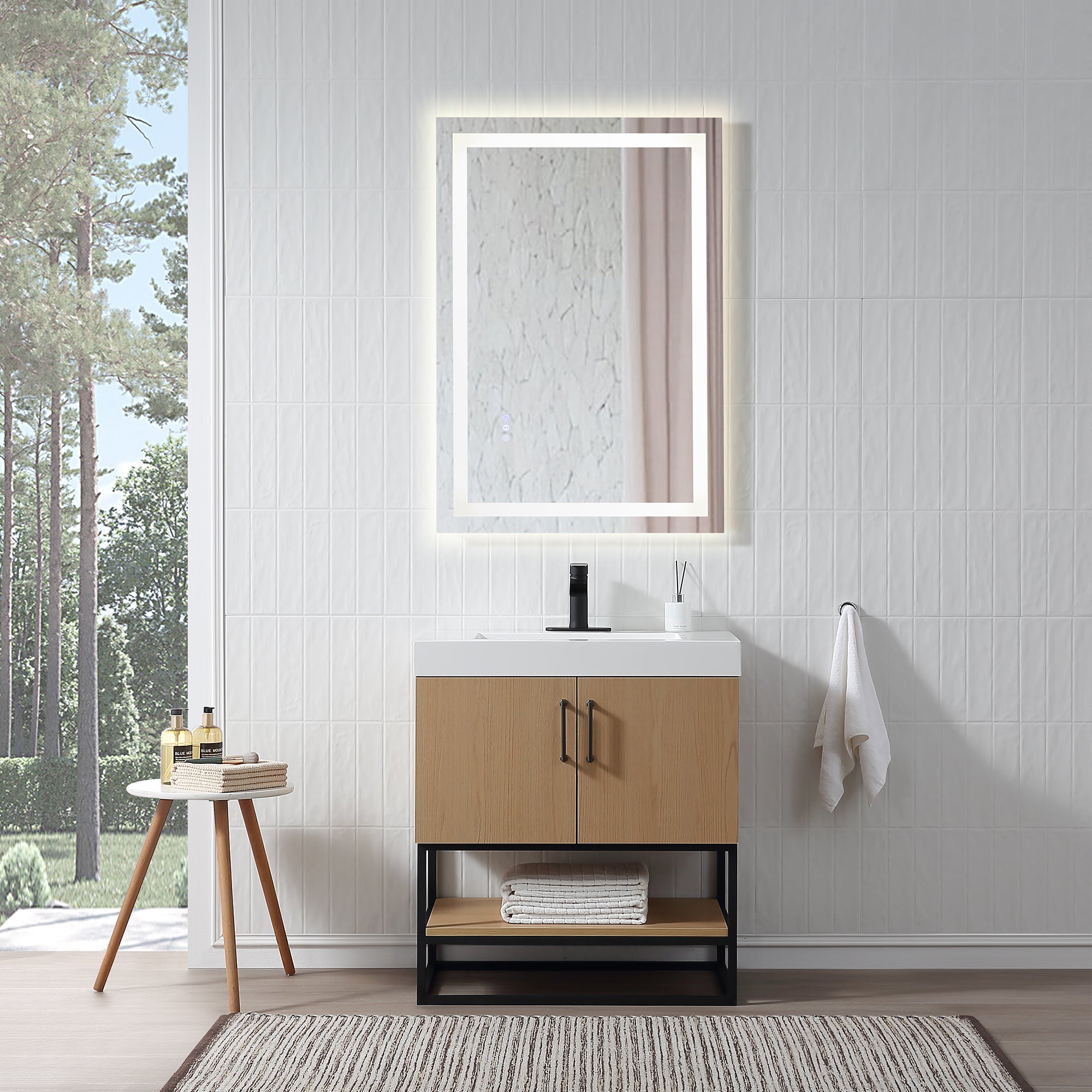 Wall Mounted Single Bathroom Vanity with Quartz Top RX-V06