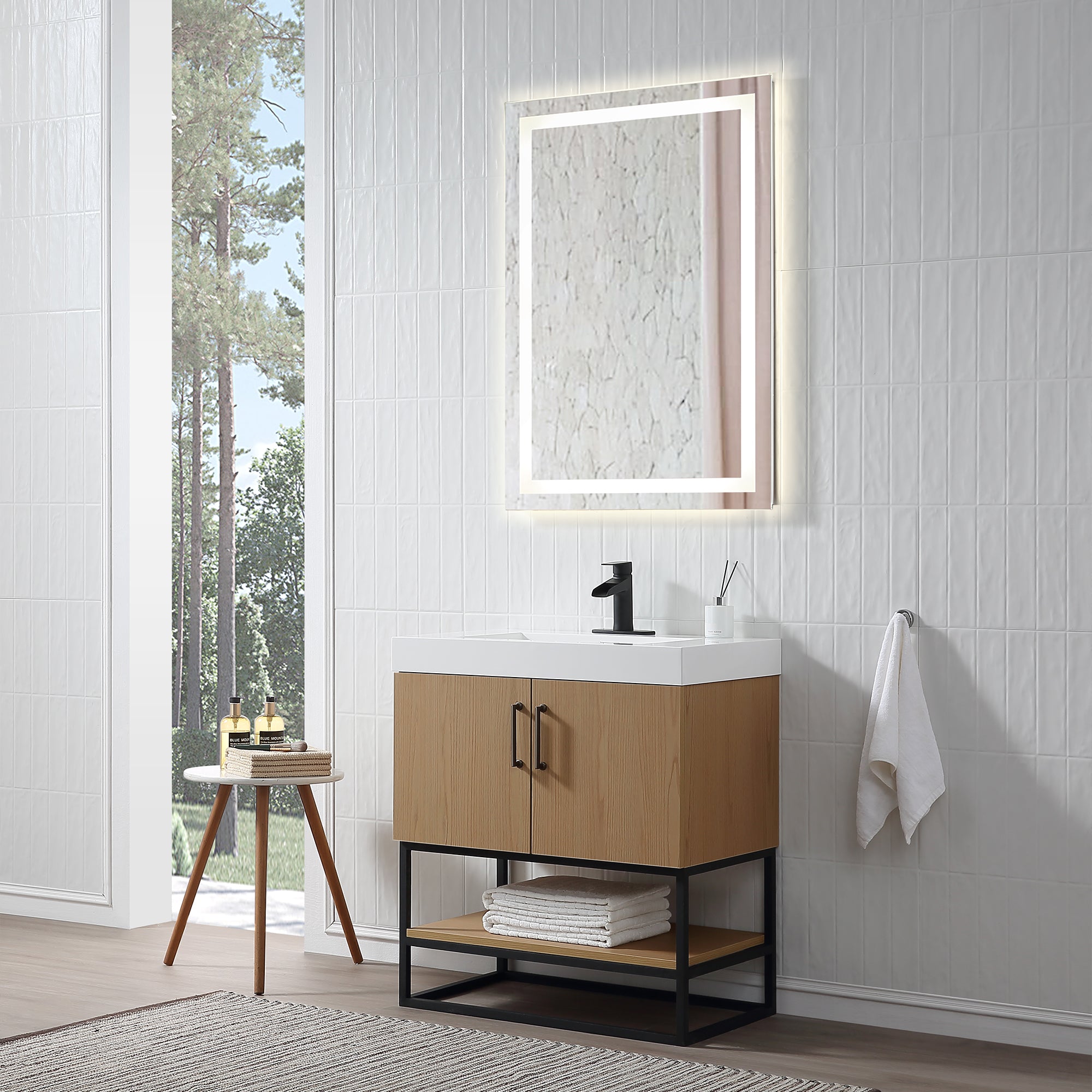 Wall Mounted Single Bathroom Vanity with Quartz Top RX-V06