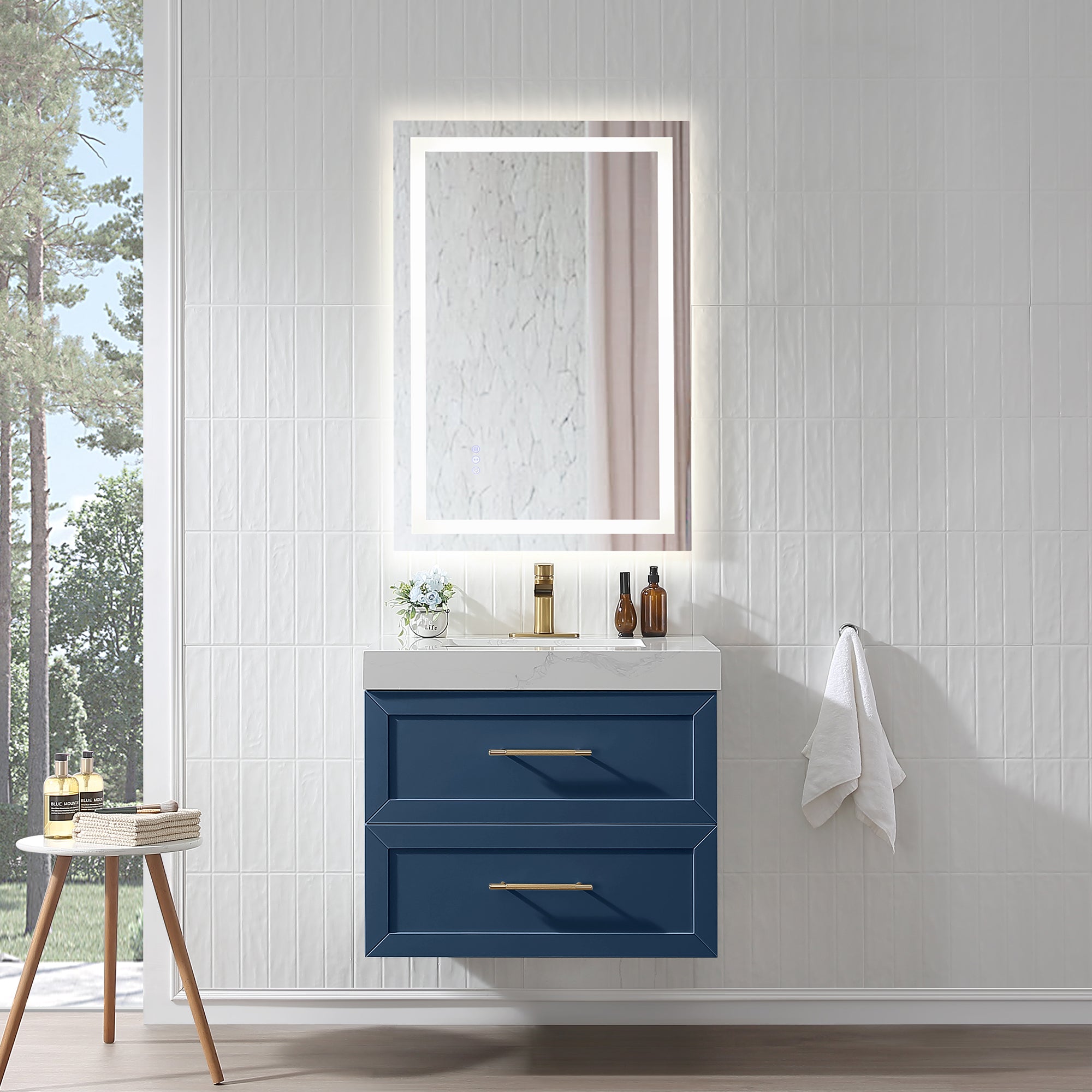 Wall Mounted Single Bathroom Vanity with Quartz Top RX-V07