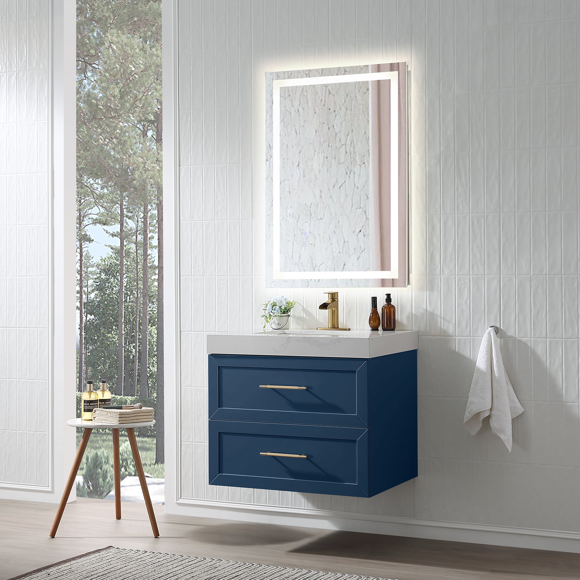 Wall Mounted Single Bathroom Vanity with Quartz Top RX-V07