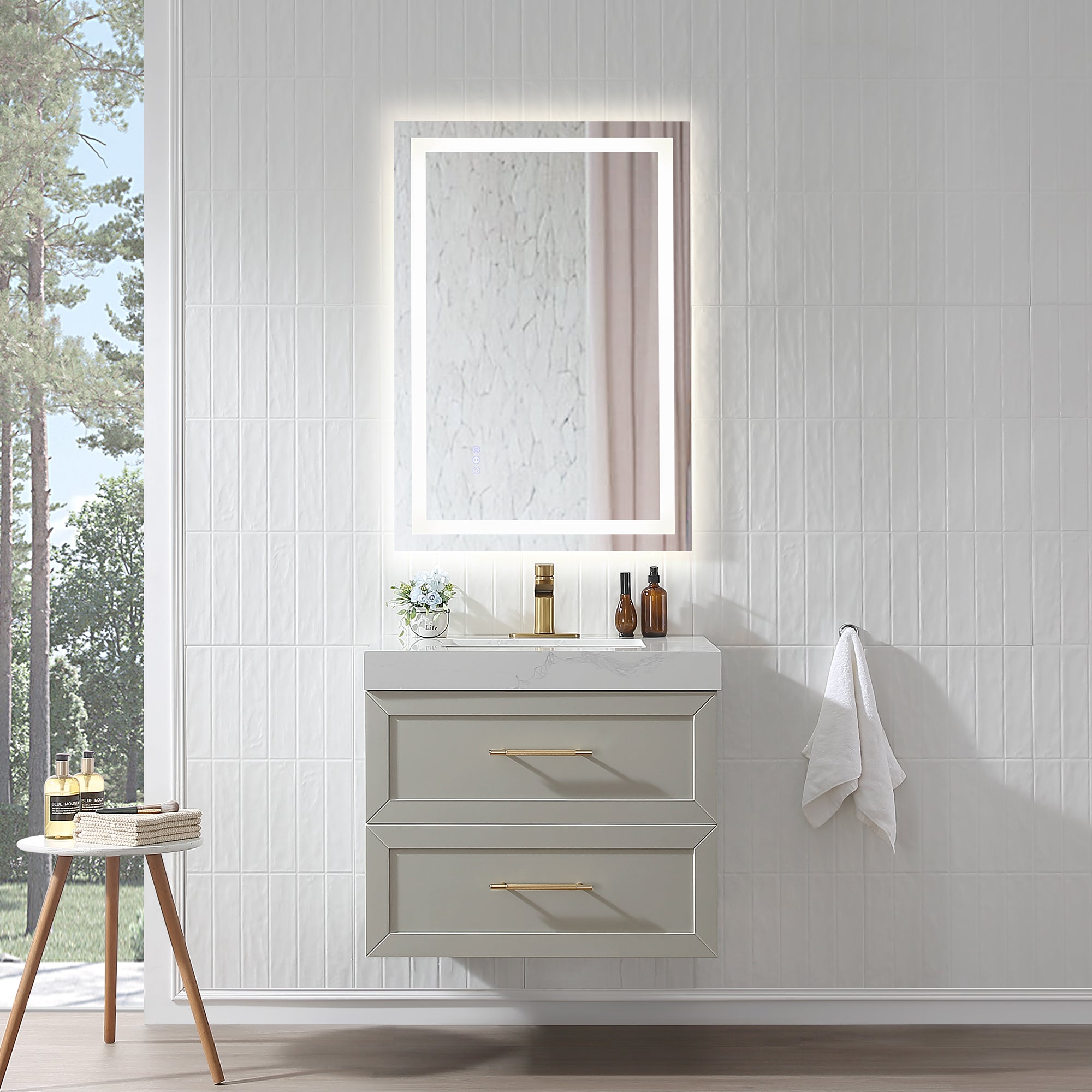 Wall Mounted Single Bathroom Vanity with Quartz Top RX-V07