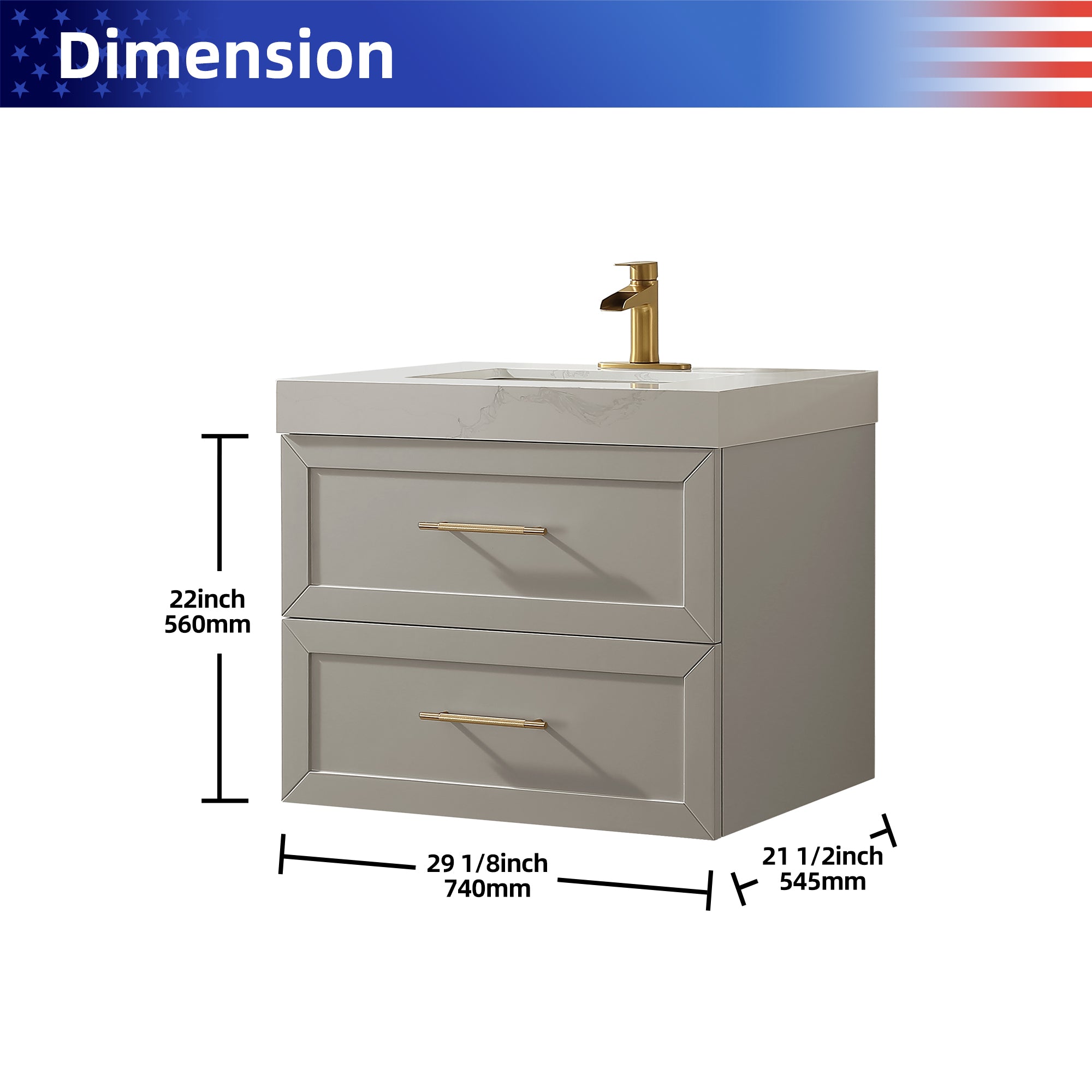 Wall Mounted Single Bathroom Vanity with Quartz Top RX-V07