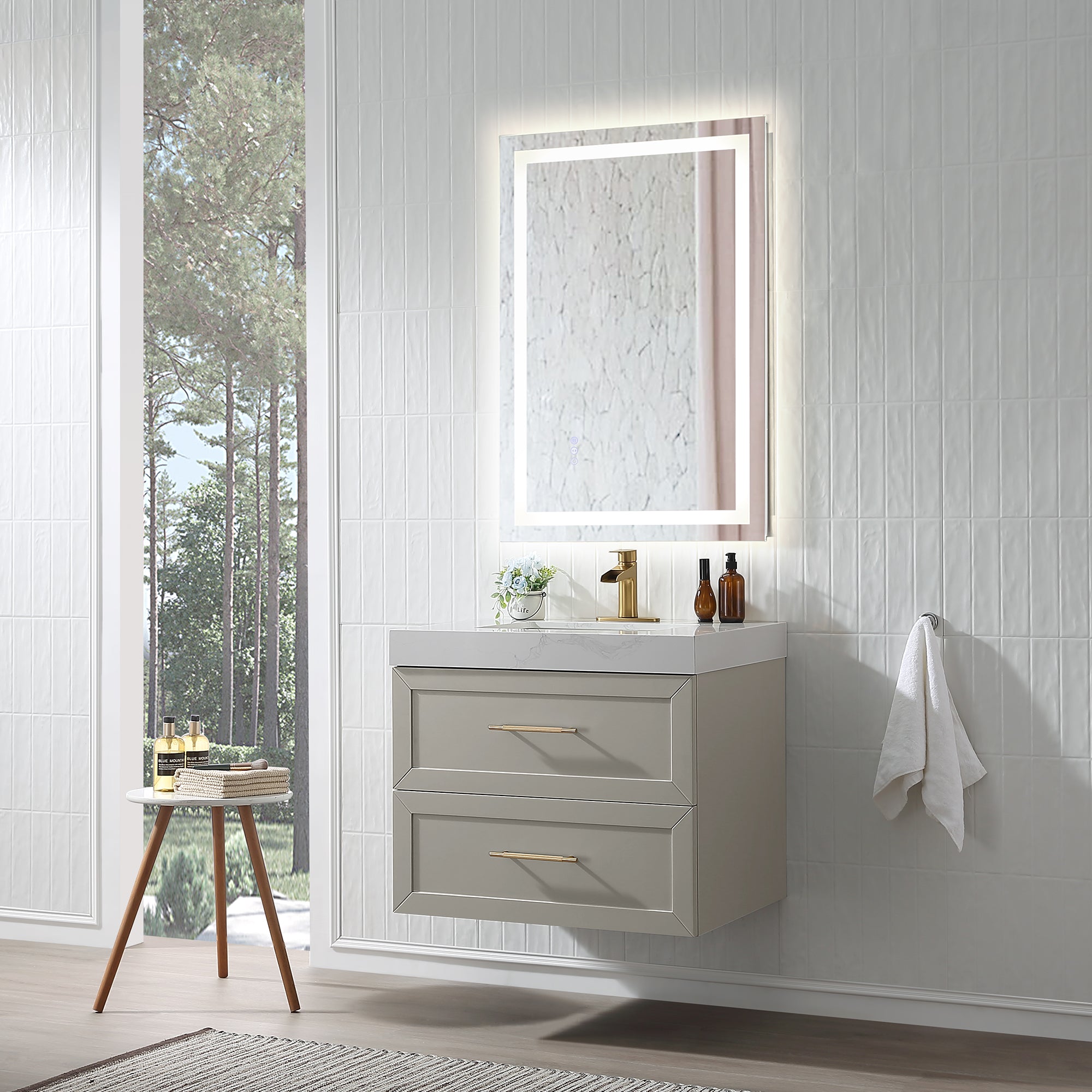 Wall Mounted Single Bathroom Vanity with Quartz Top RX-V07