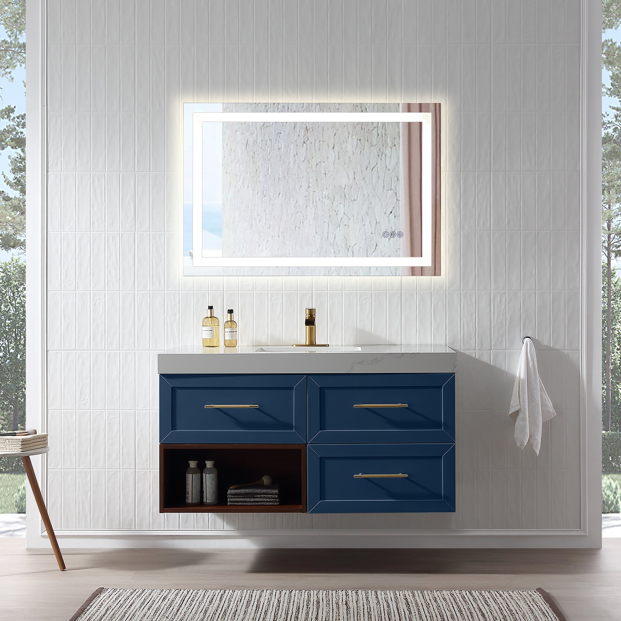 Wall Mounted Single Bathroom Vanity with Quartz Top RX-V07